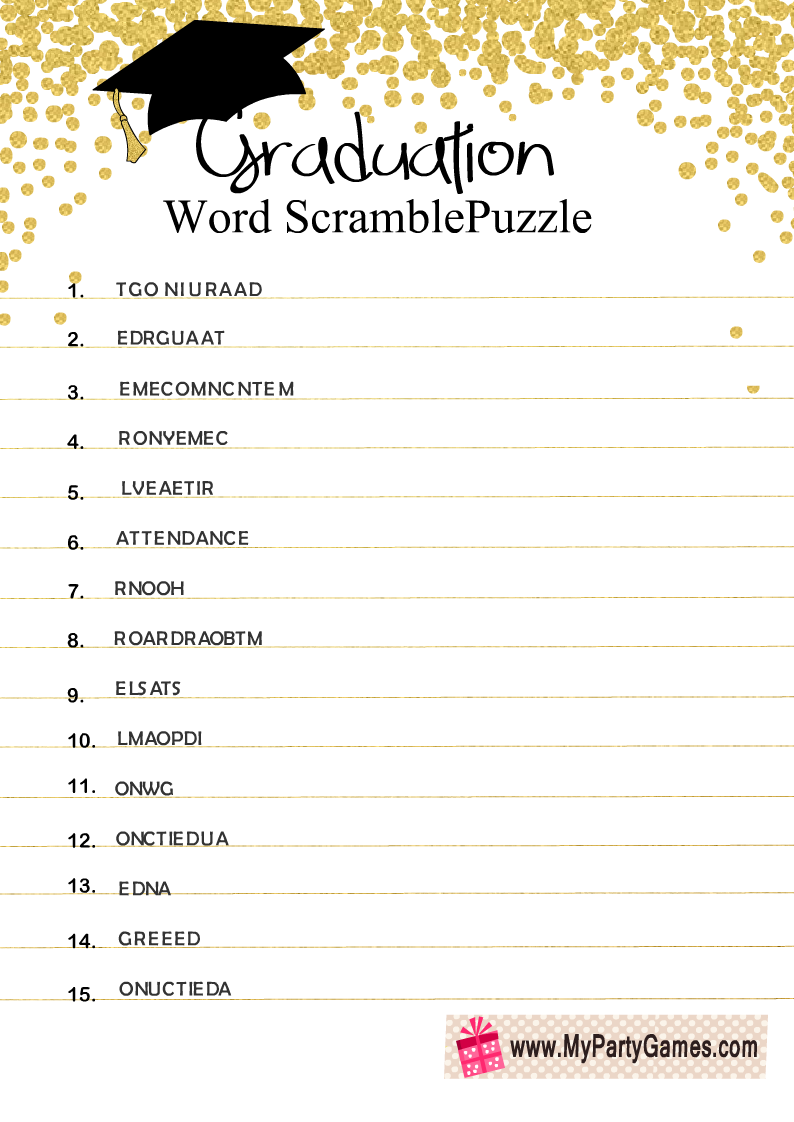 Free Printable Graduation Word Scramble Puzzle throughout Free Printable Graduation Party Games