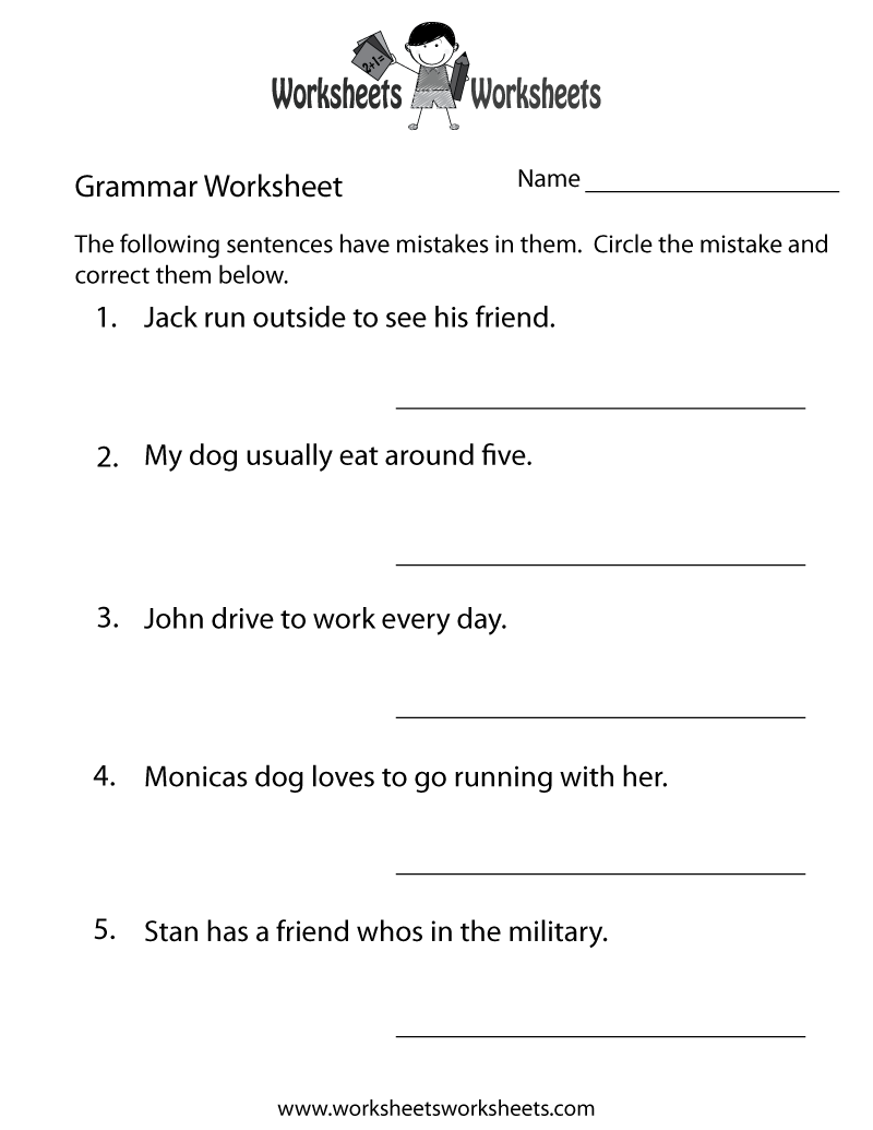 Free Printable Grammar Practice Worksheet throughout Free Printable Third Grade Grammar Worksheets