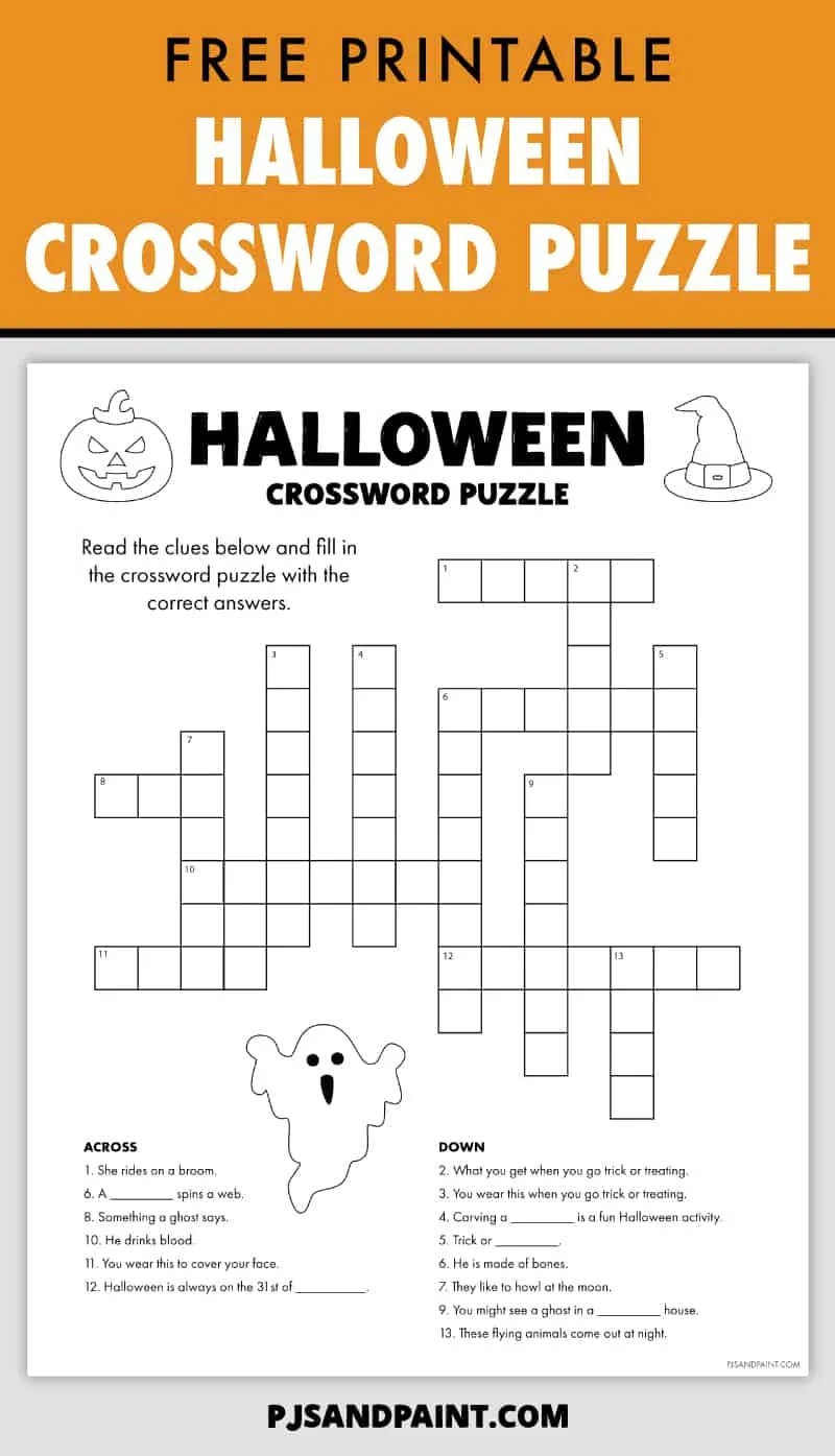 Free Printable Halloween Crossword Puzzle - Pjs And Paint regarding Halloween Crossword Printable Free