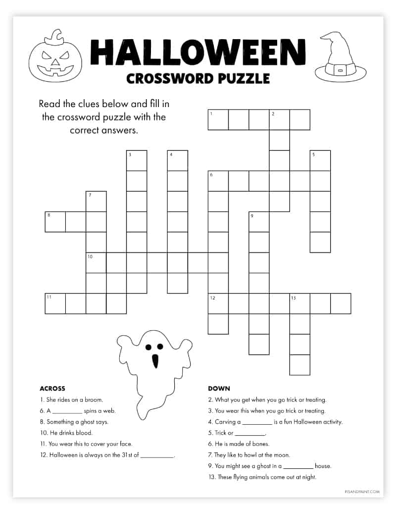 Free Printable Halloween Crossword Puzzle - Pjs And Paint with Halloween Crossword Printable Free