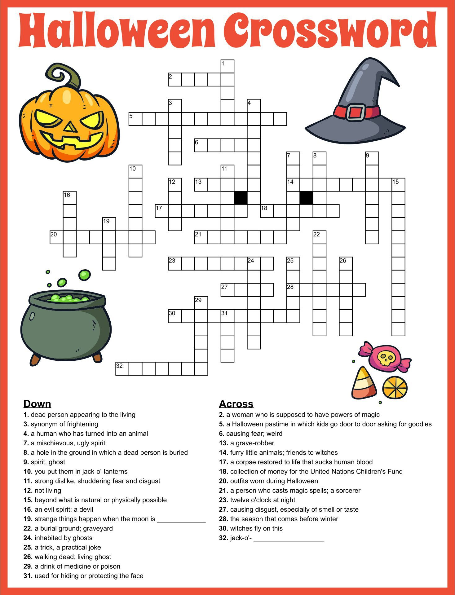 Free Printable Halloween Crossword Puzzles in Halloween Crossword Printable Free