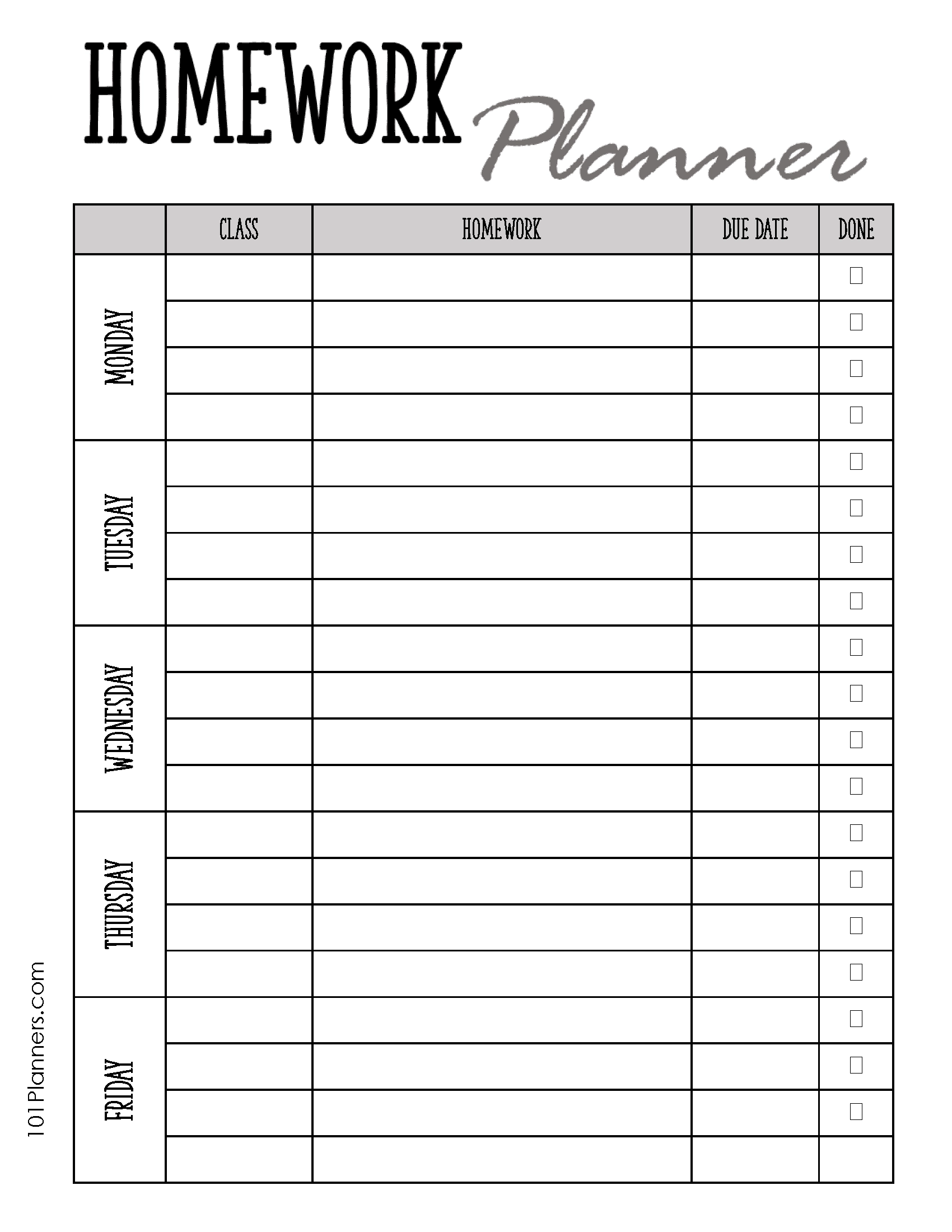 Free Printable Homework Planner Template | Pdf, Word, Excel Or Jpg intended for Free Printable Homework