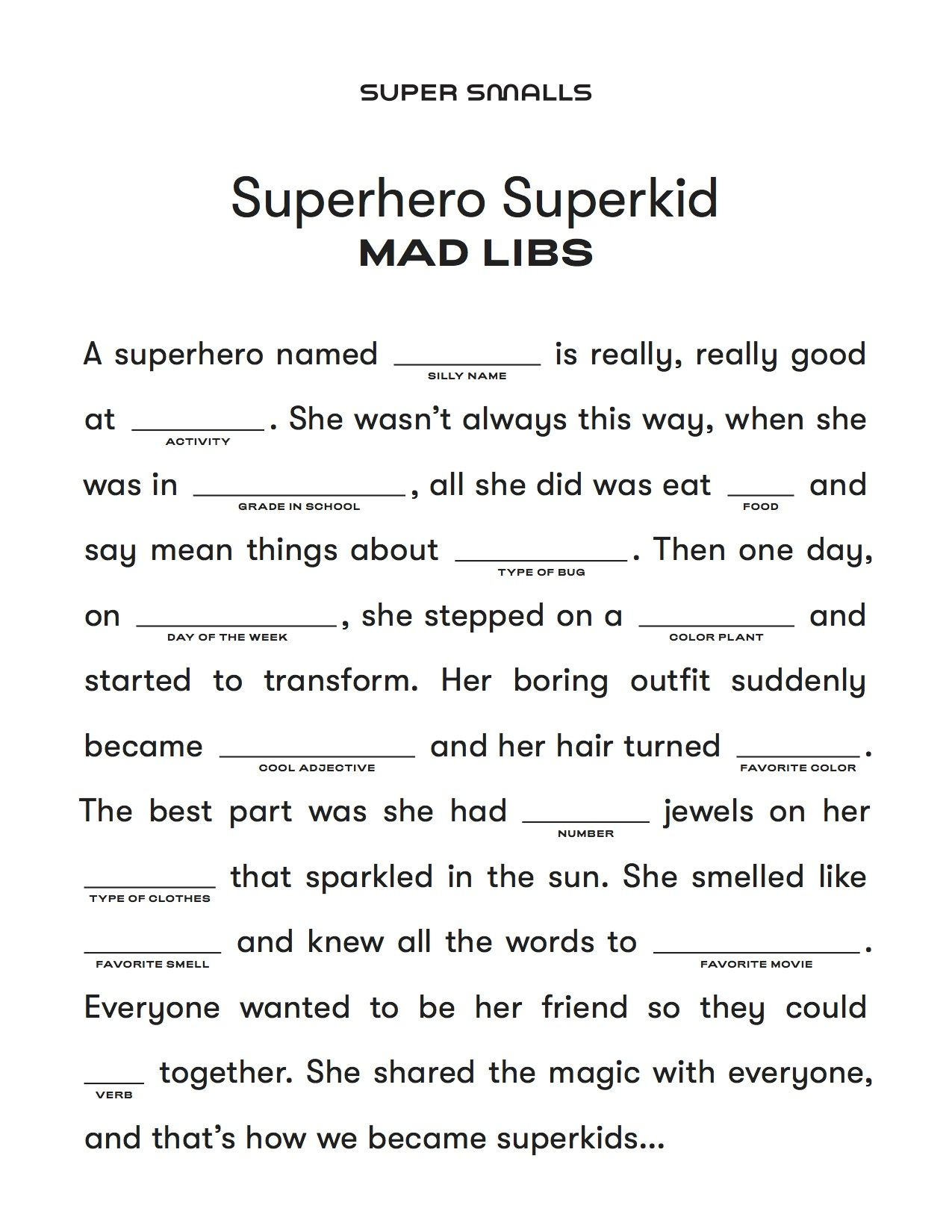 Free Printable Kids Mad Lib Activity with regard to Free Printable Mad Libs For Tweens