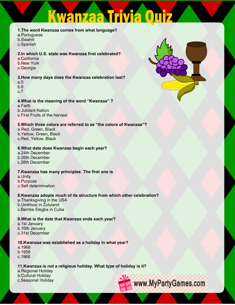 Free Printable Kwanzaa Trivia Quiz With Answer Key | Kwanzaa throughout Kwanzaa Trivia Free Printable