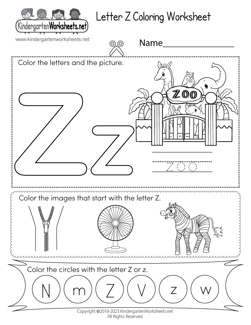 Free Printable Letter Z Coloring Worksheet in Letter Z Worksheets Free Printable