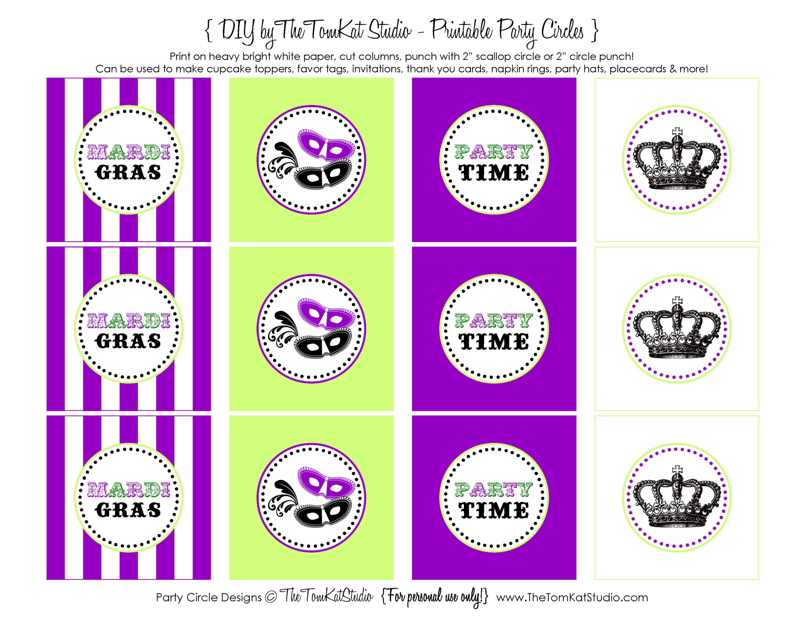 Free Printable} Mardi Gras Party Circles! | The Tomkat Studio Blog in Free Printable Party Circles