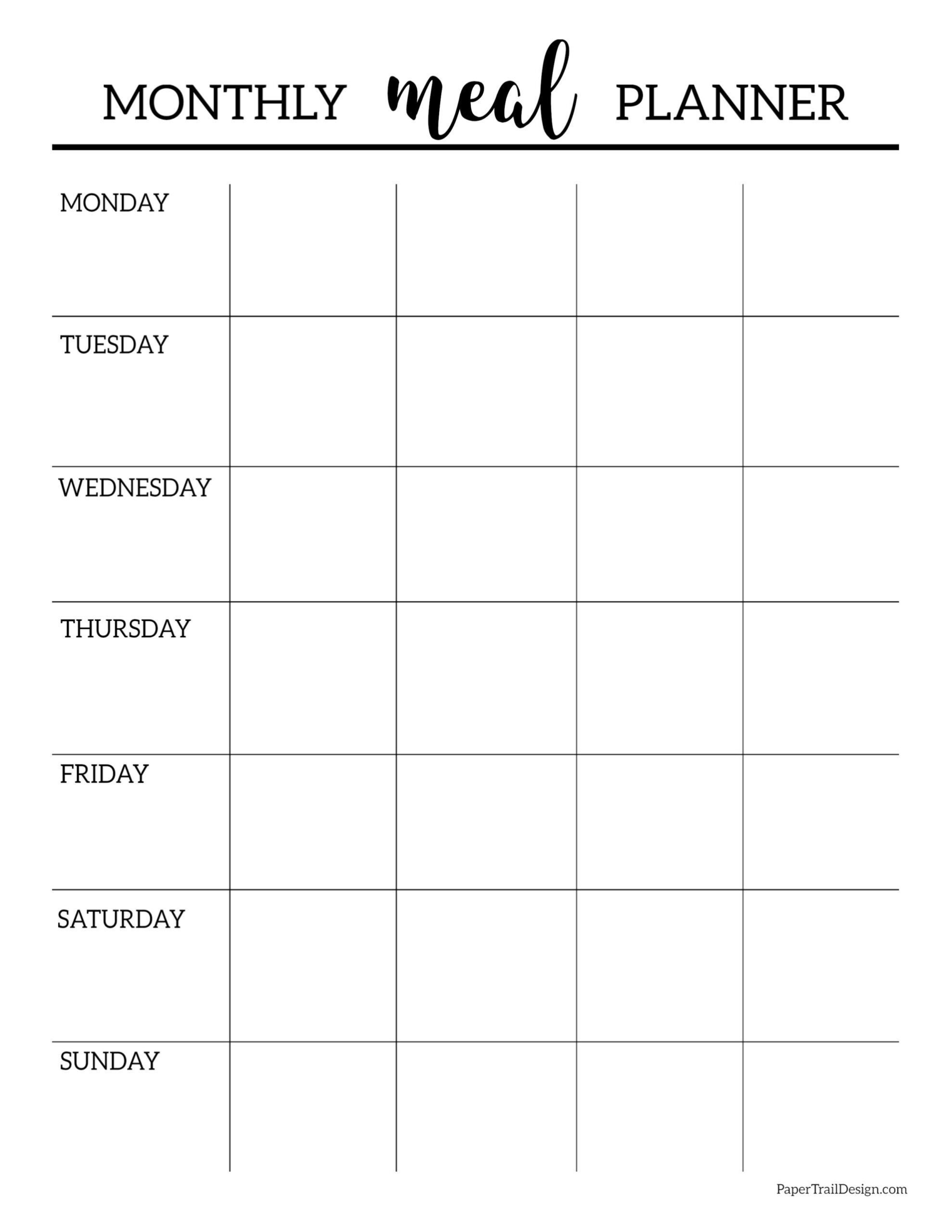 Free Printable Monthly Meal Planner Template inside Free Printable Monthly Meal Planner