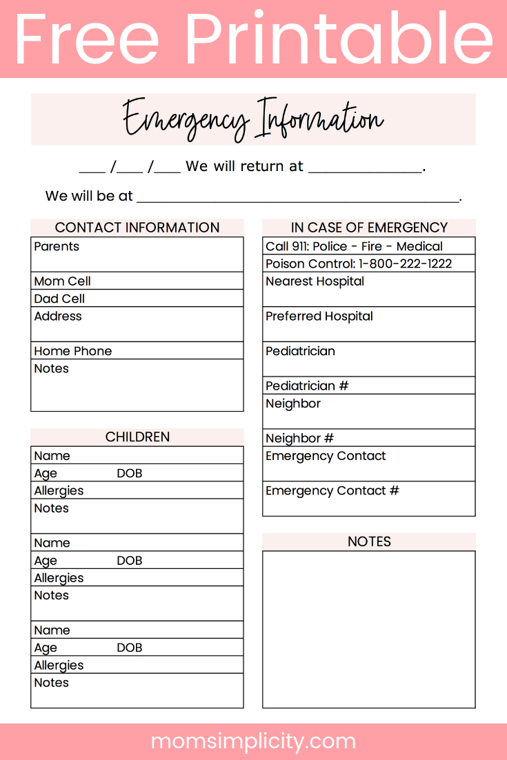 Free Printable Parent Contact Information Sheet regarding Free Printable Parent Information Sheet