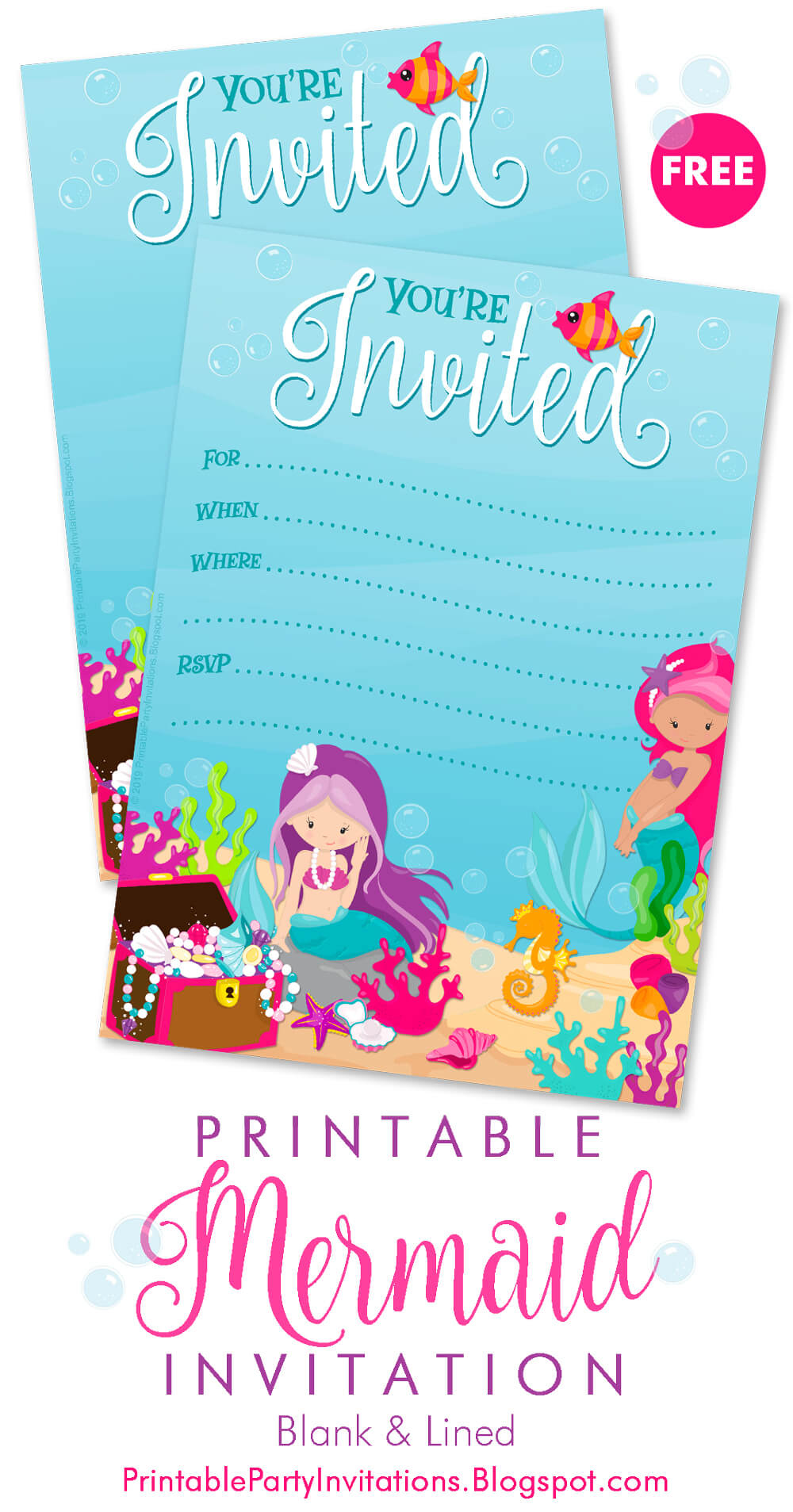 Free Printable Party Invitations: Free Mermaid Invitations pertaining to Mermaid Birthday Invitations Free Printable