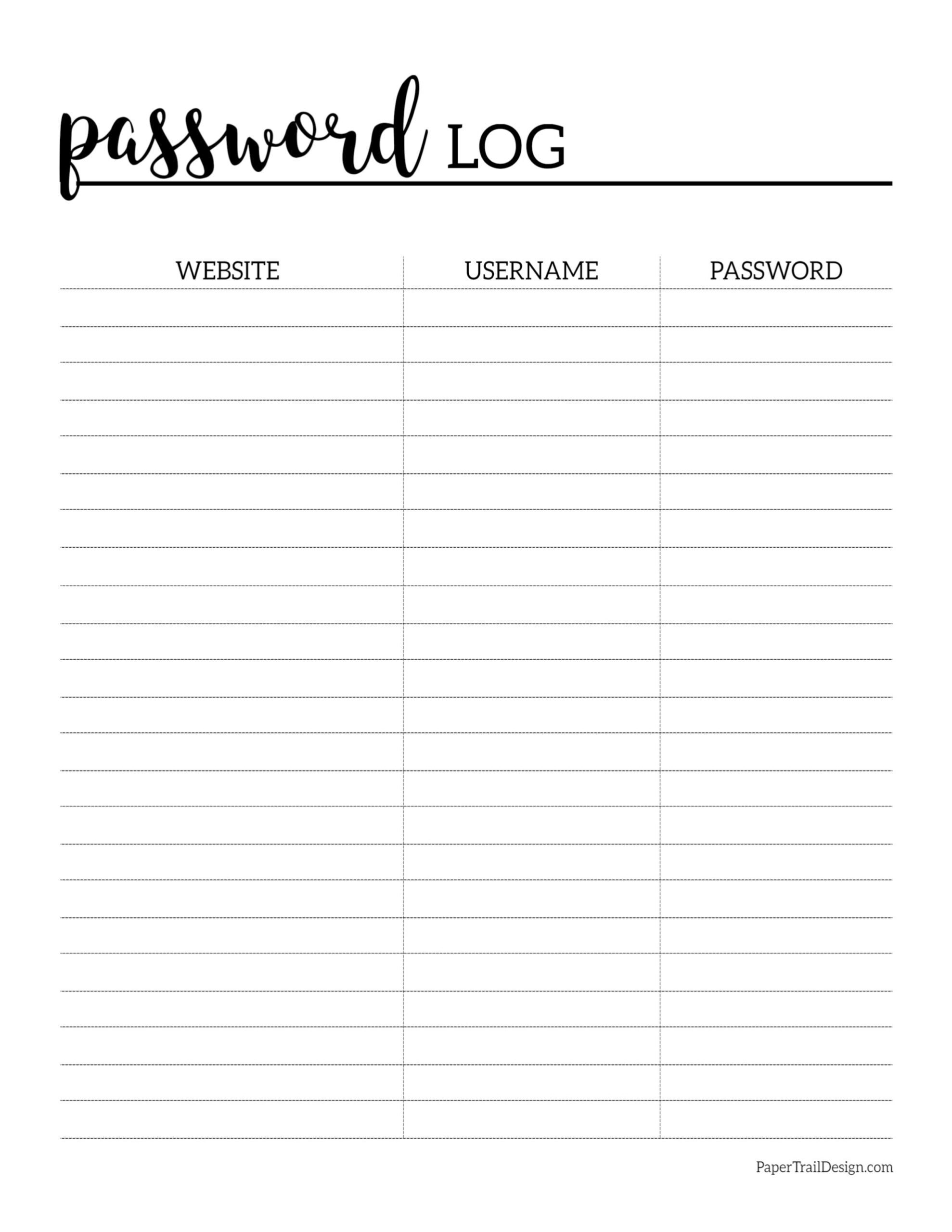 Free Printable Password Log - Paper Trail Design within Free Printable Password Log