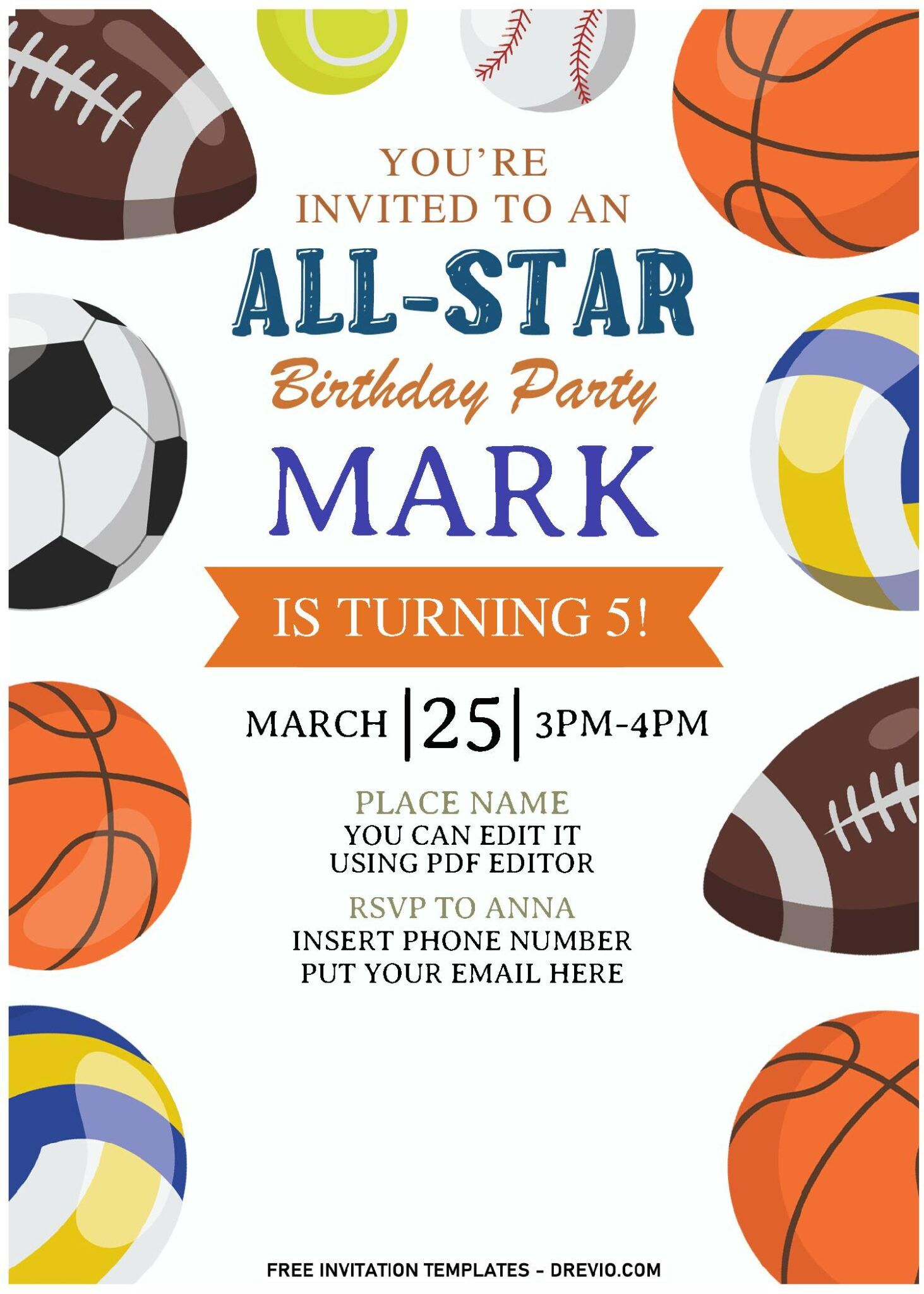 Free Printable Pdf) Cool All-Star Sport Themed Birthday Invitation pertaining to Free Printable Sports Birthday Invitation Templates