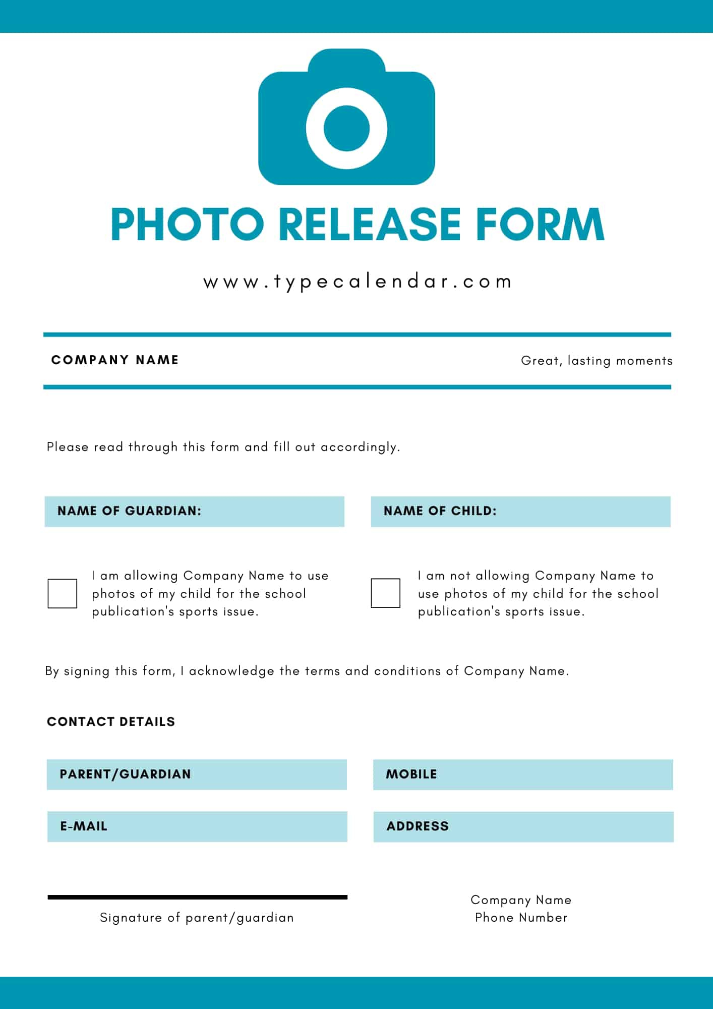 Free Printable Photo Release Form Templates [Word &amp;amp; Pdf] for Free Printable Photo Release Form
