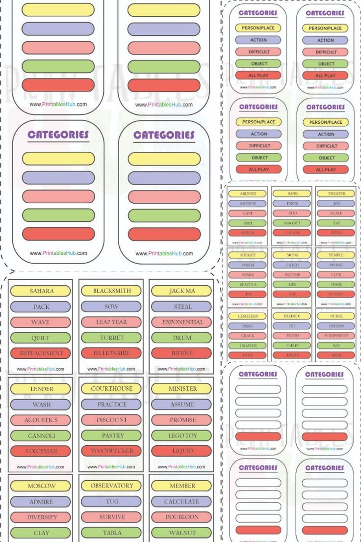 Free Printable Pictionary Words &amp; Category Cards [Pdf] with Free Printable Pictionary Cards