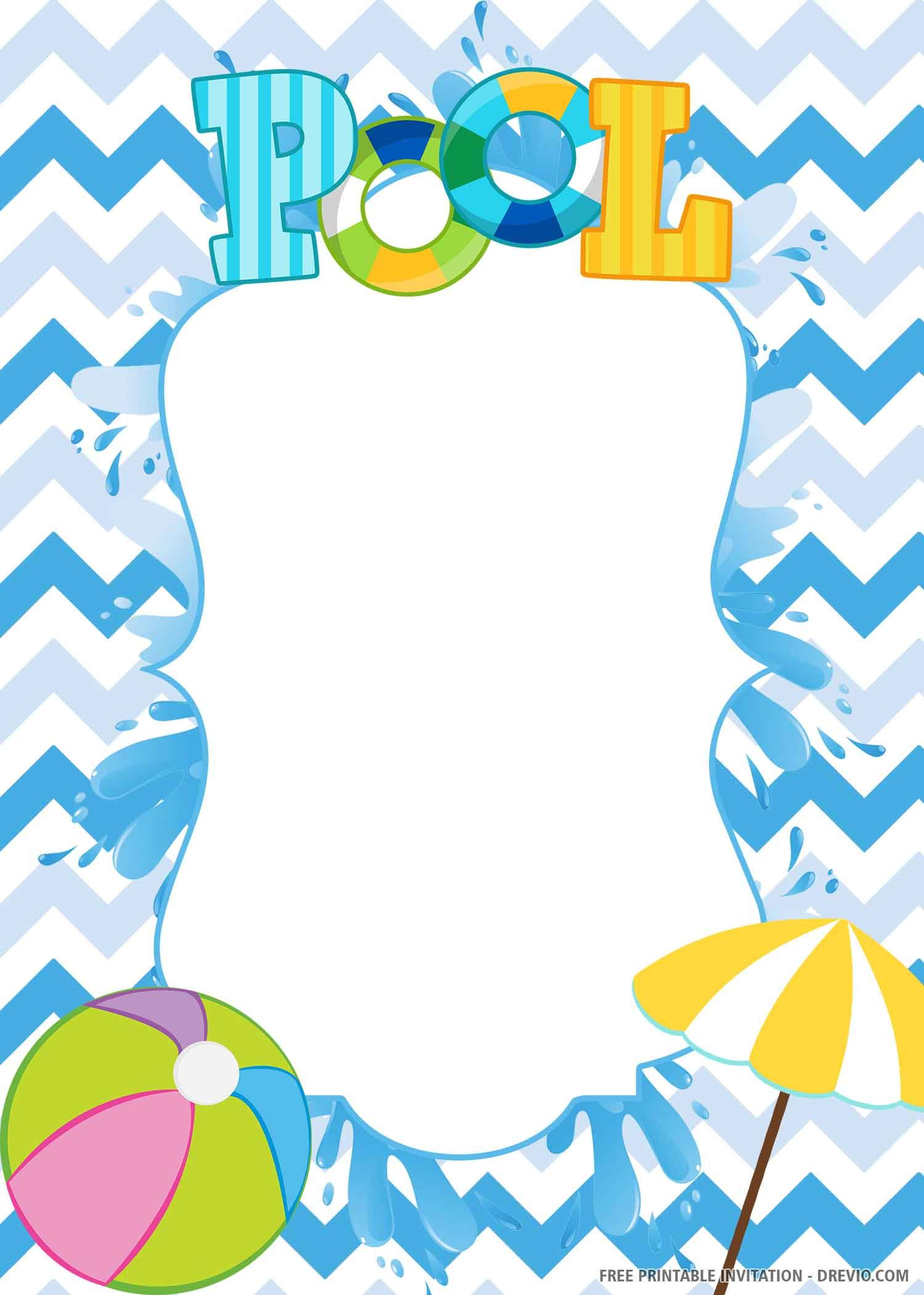 Free Printable) – Pool Party Birthday Invitation Templates | Pool for Free Printable Pool Party Invitations