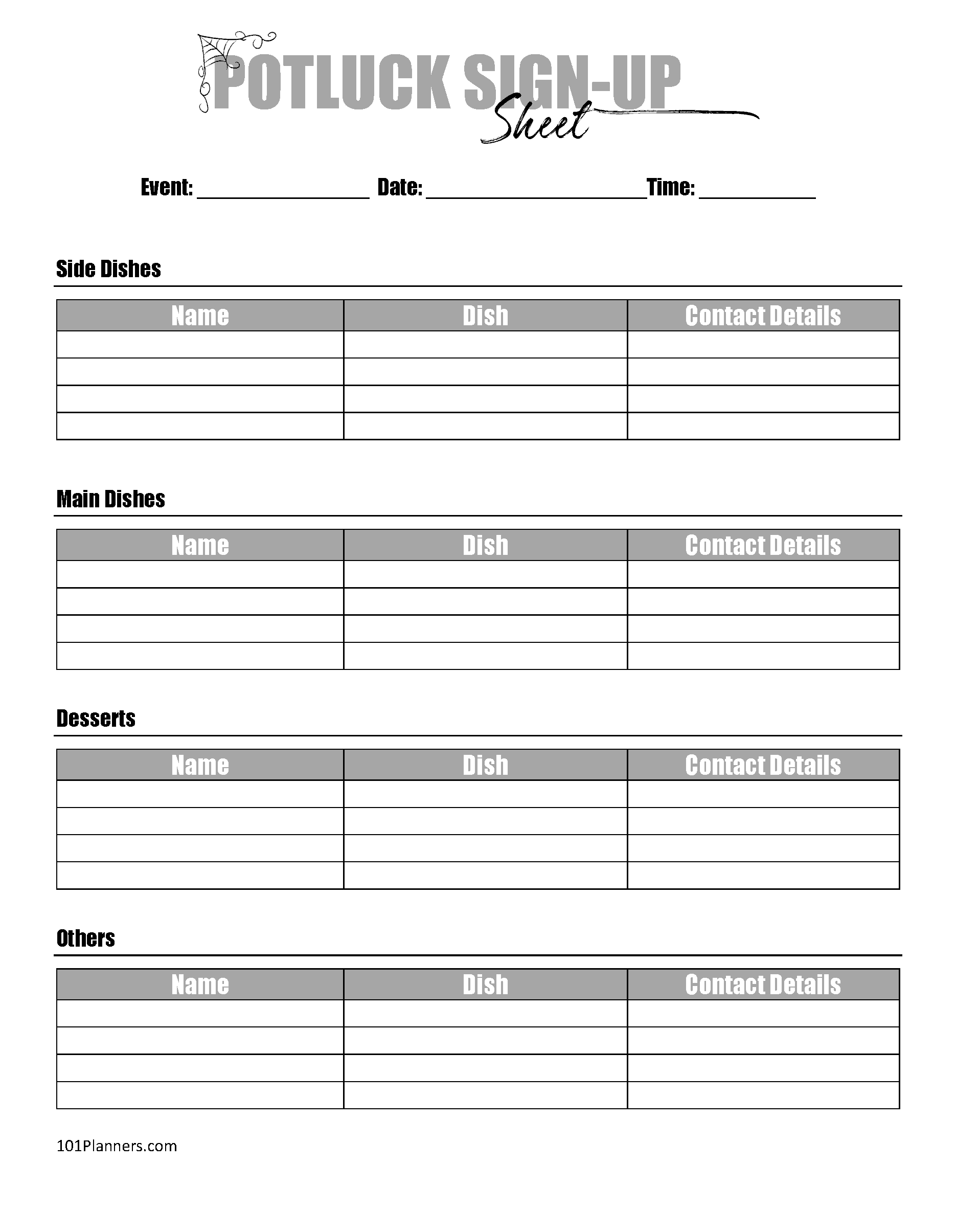 Free Printable Potluck Sign Up Sheet | Editable intended for Free Printable Sign Up Sheets For Potlucks