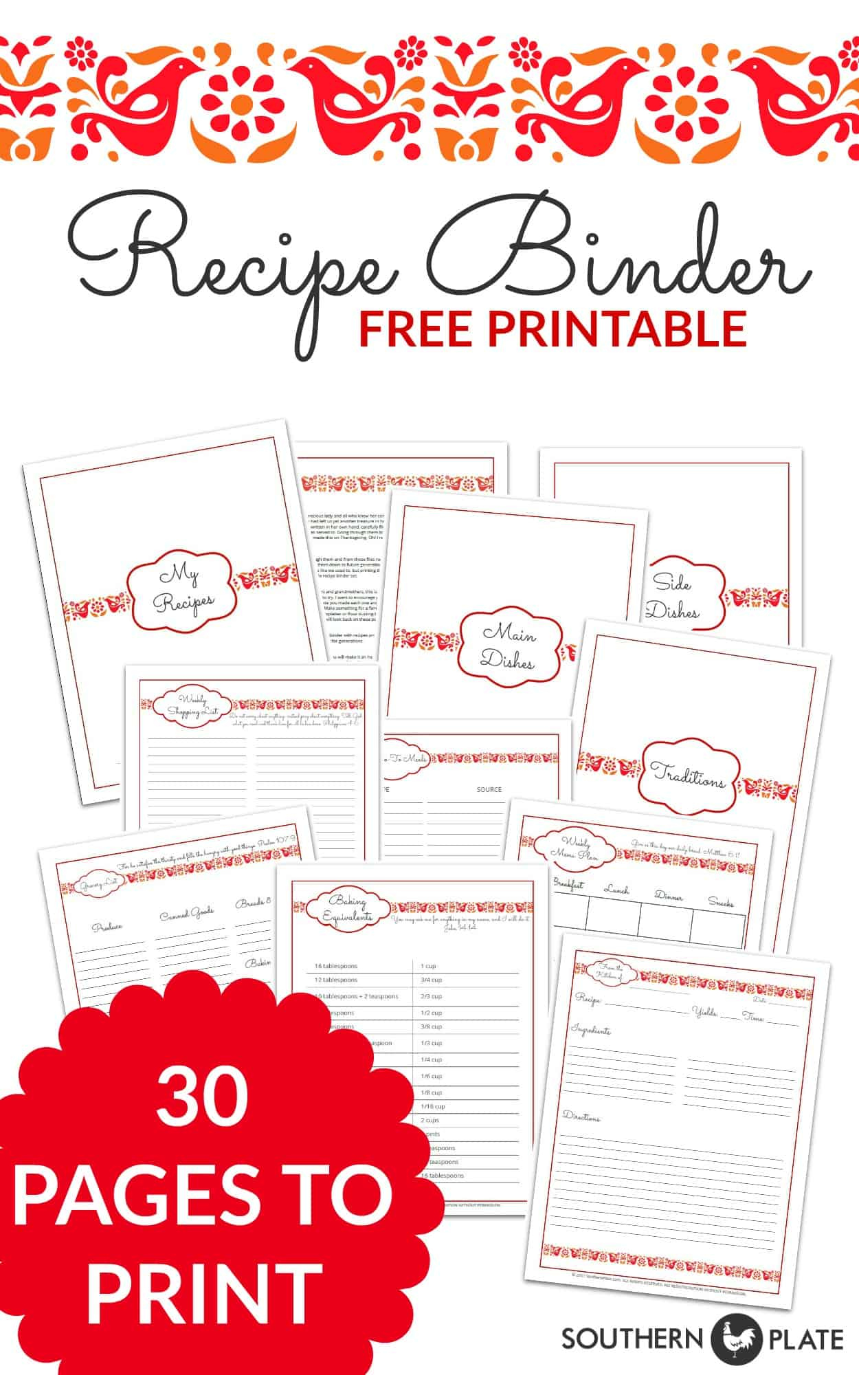 Free Printable Recipe Binder Set - Southern Plate regarding Free Printable Recipe Binder