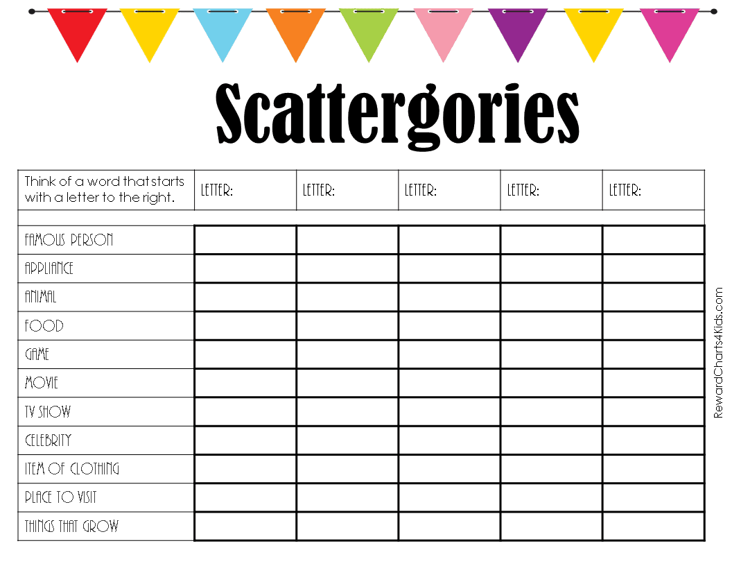 Free Printable Scattergories Lists | Instant Download in Scattergories Free Printable Sheets