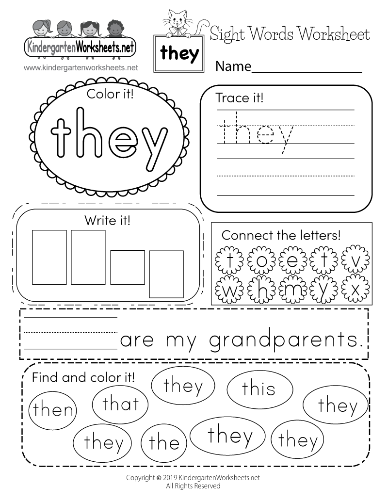 Free Printable Sight Word “They” Worksheet with regard to Free Printable Sight Word Worksheets