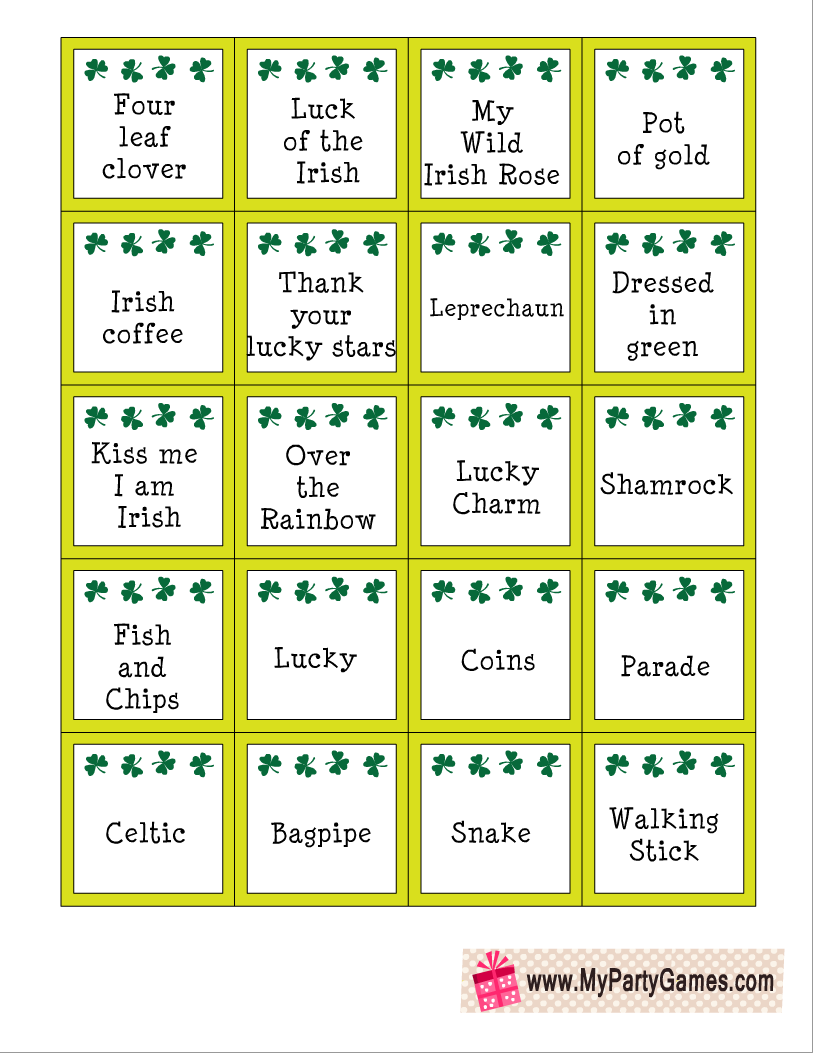 Free Printable St. Patrick&amp;#039;S Day Pictionary Words | Pictionary pertaining to Free Printable Pictionary Cards