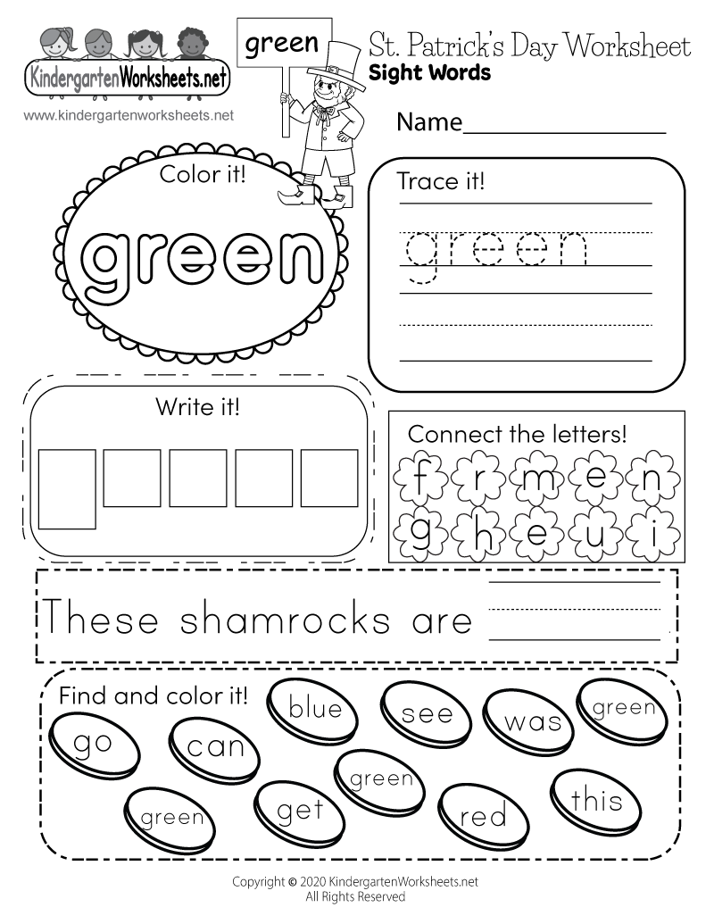 Free Printable St. Patrick&amp;#039;S Day Sight Words Worksheet with Free Printable St Patrick Day Worksheets