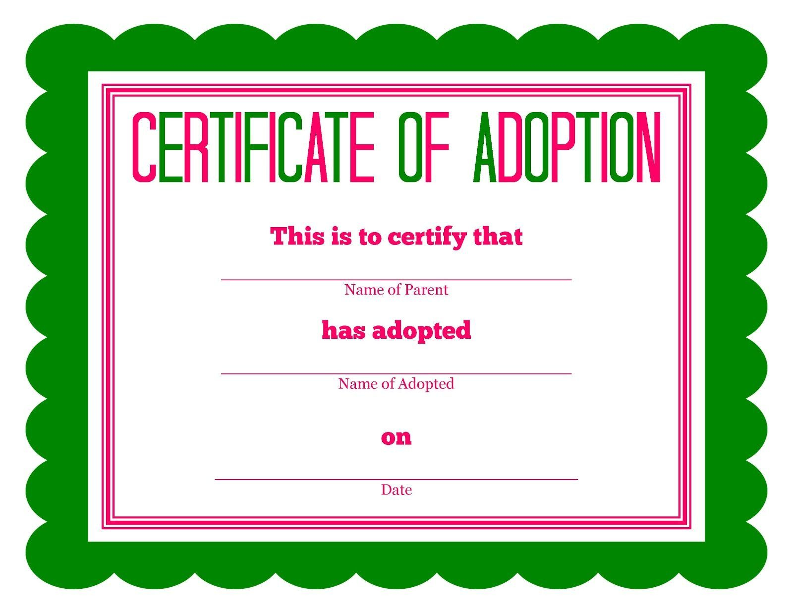 Free Printable Stuffed Animal Adoption Certificate | Evlat Edinme intended for Free Printable Stuffed Animal Adoption Certificate