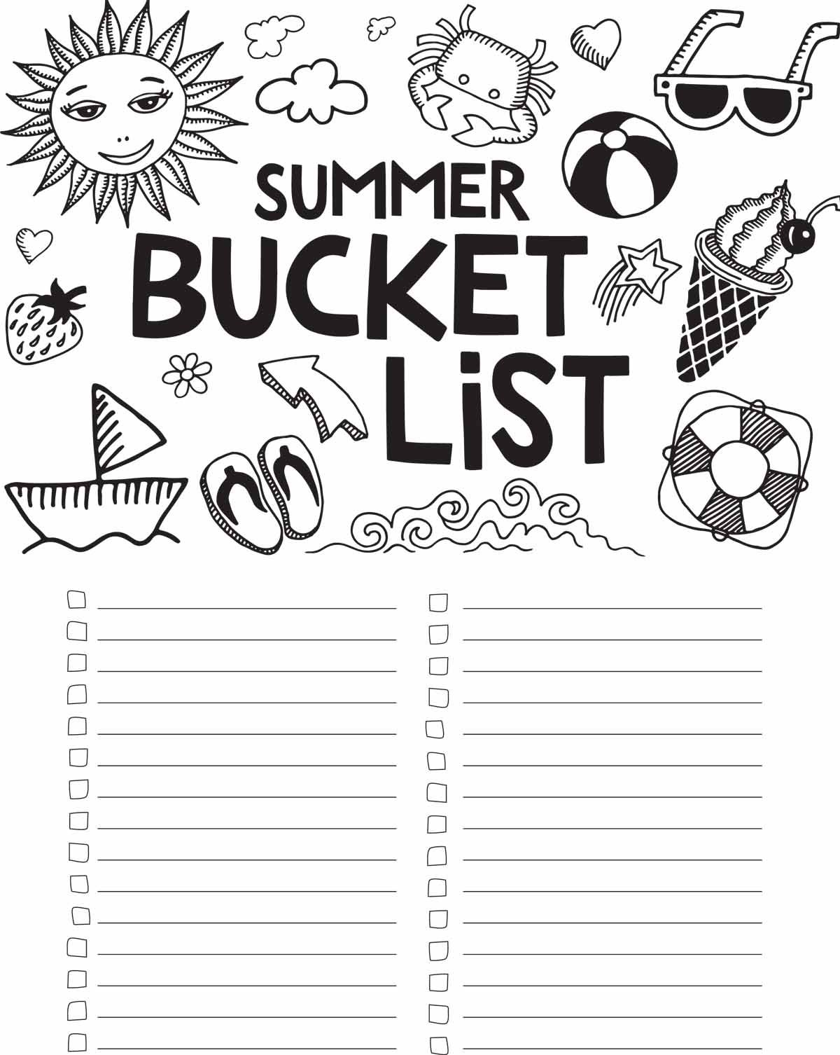 Free Printable Summer Bucket List Coloring Page | Summer Bucket throughout Summer Bucket List Printable