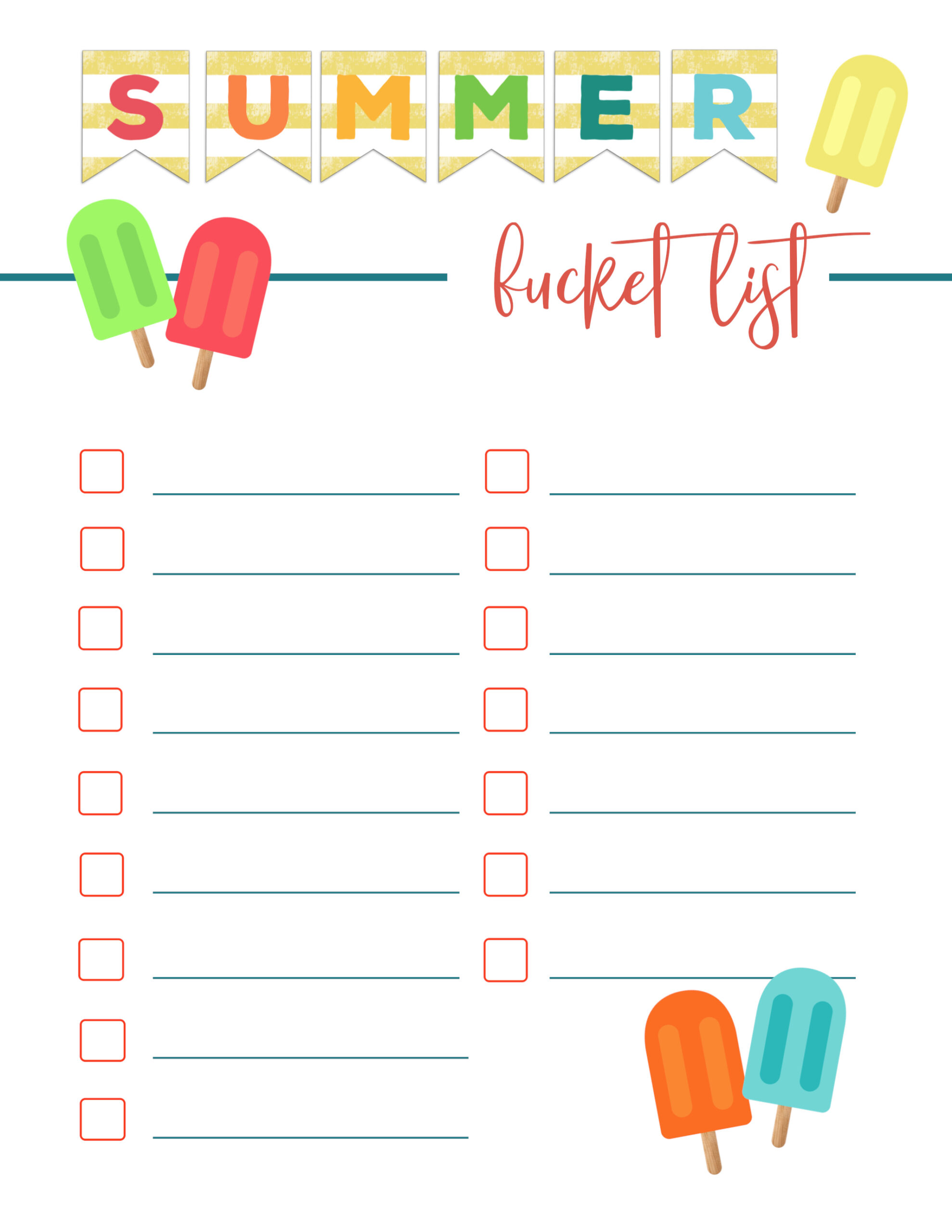 Free Printable Summer Bucket List Ideas Template - Paper Trail Design with regard to Summer Bucket List Printable