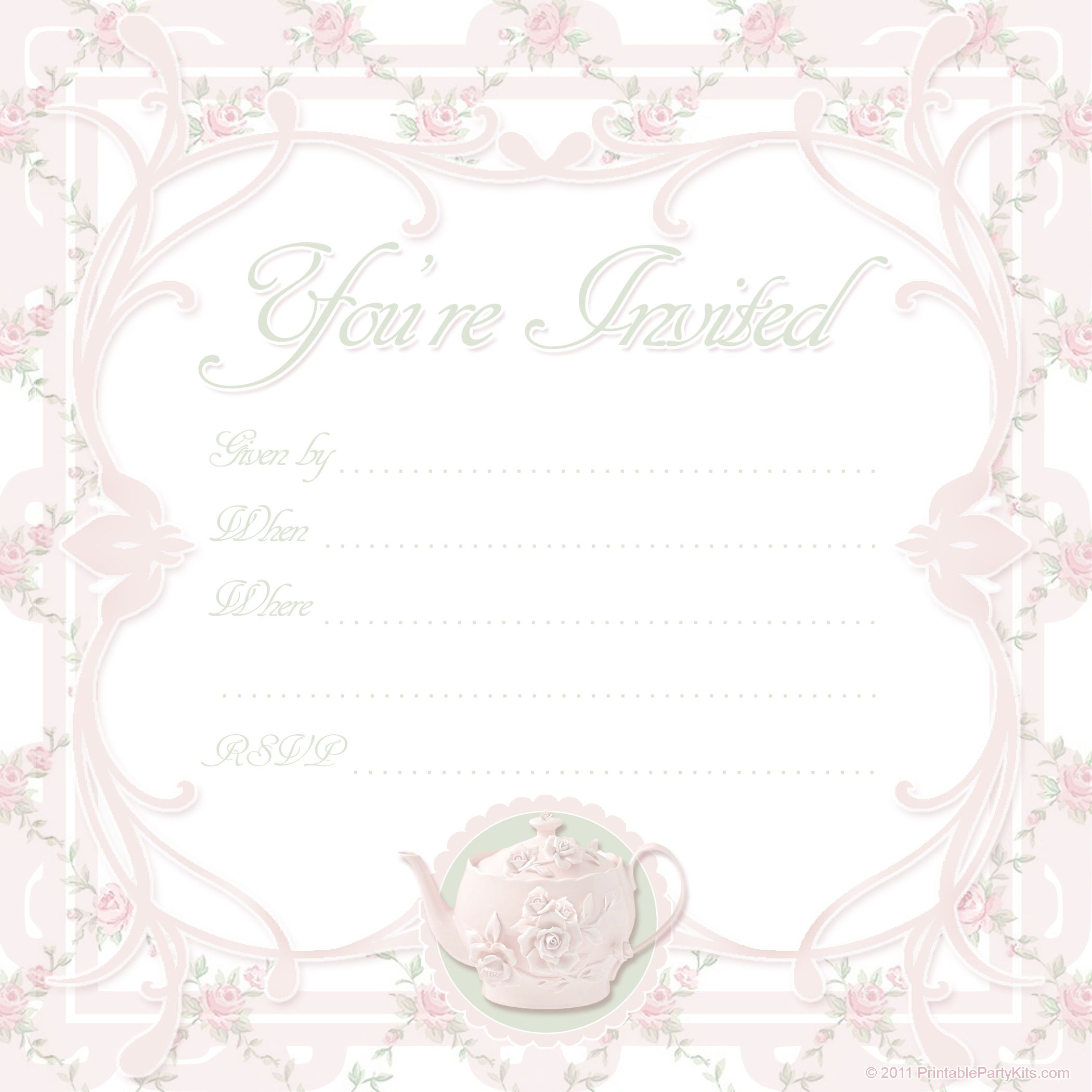 Free Printable Tea Party Invite Template | Printable Party Kits intended for Free Printable Vintage Tea Party Invitations