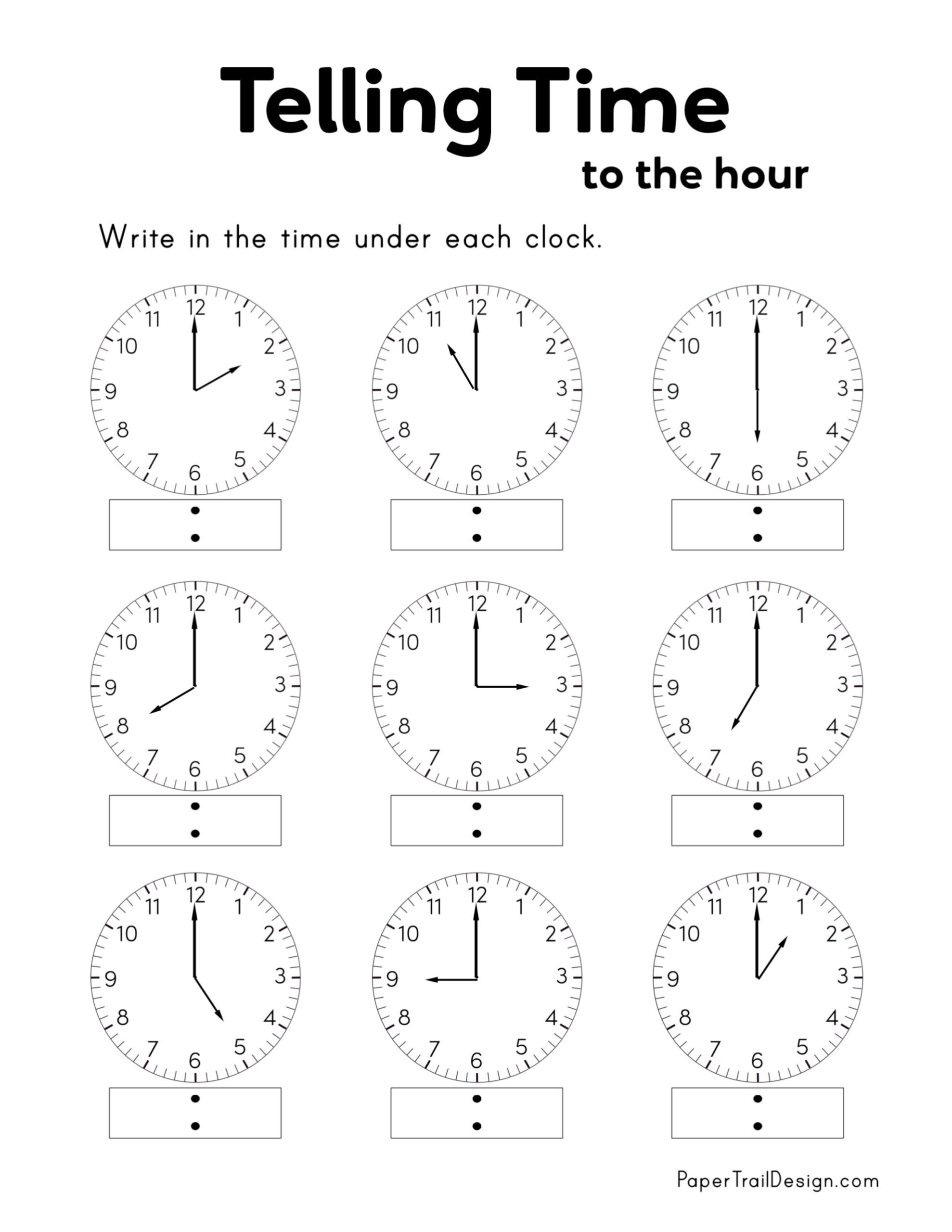 Free Printable Telling Time Worksheets - Paper Trail Design with regard to Free Printable Telling Time Worksheets