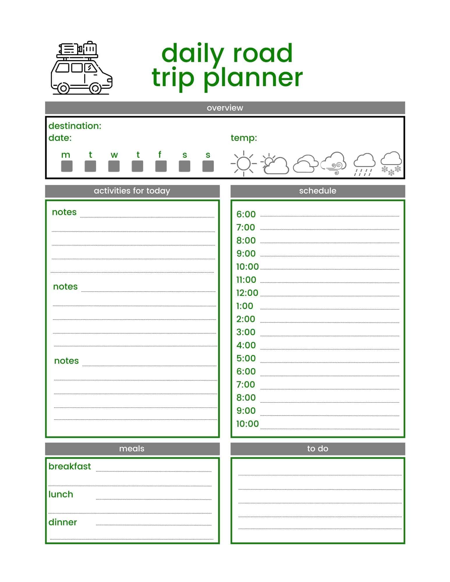 Free Printable Travel Planner - This Big Adventure intended for Free Printable Road Trip Planner