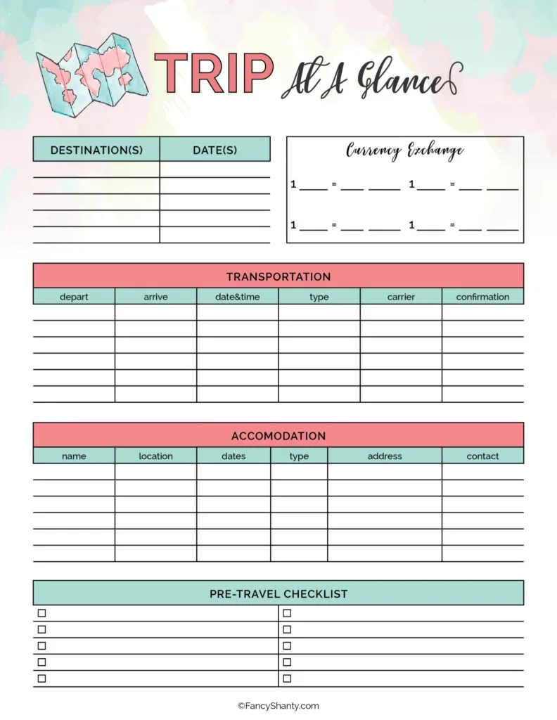 Free Printable Travel Planner: Tips For An Unforgettable Vacation regarding Free Printable Trip Planner