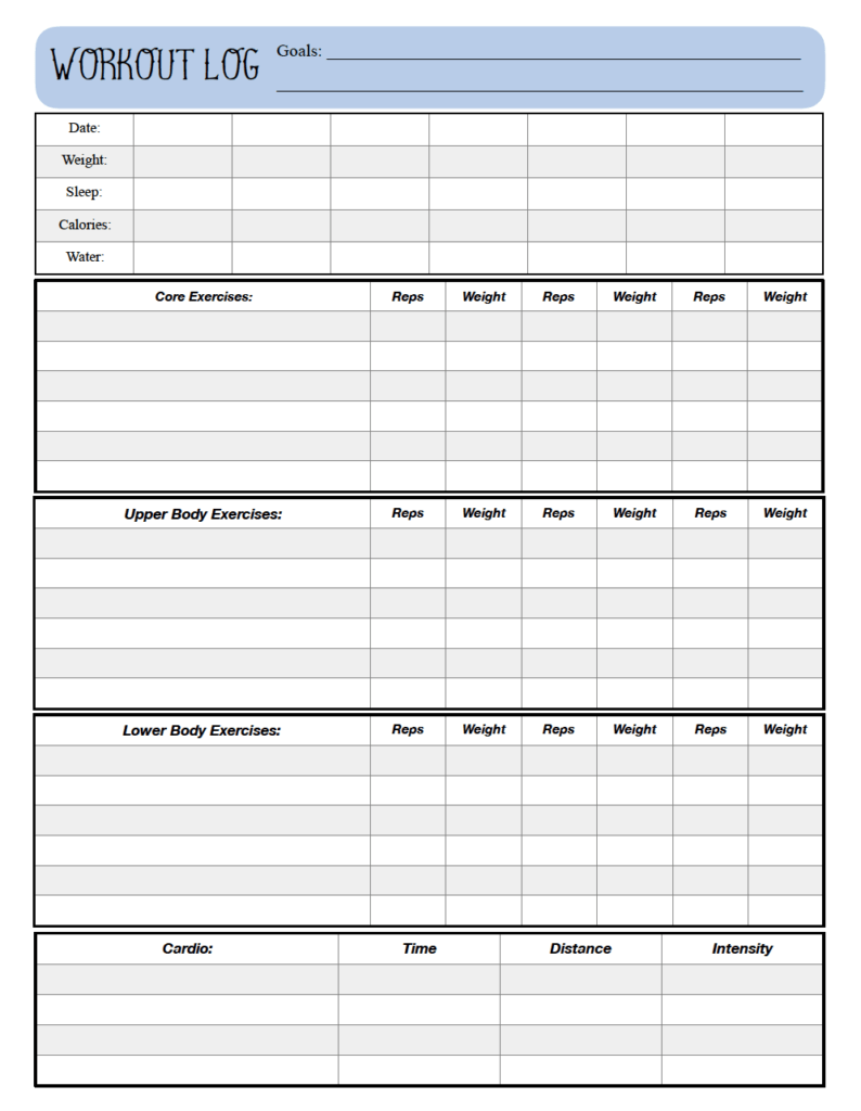 Free Printable Workout Logs: 3 Designs For Your Needs inside Free Printable Workout Log Template