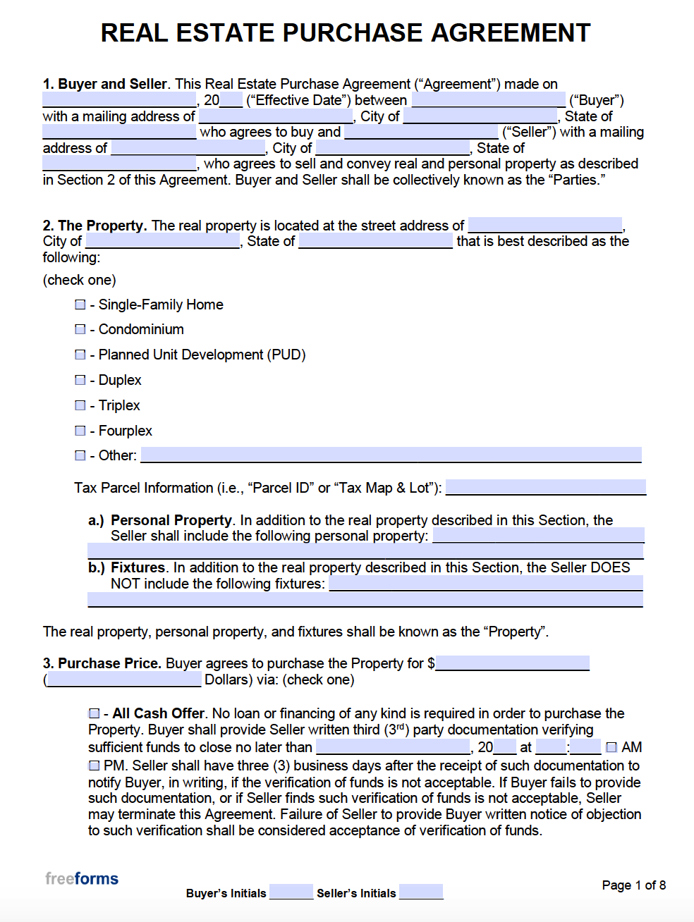 Free Real Estate Purchase Agreements | Pdf | Word intended for Free Printable Purchase Agreement Forms