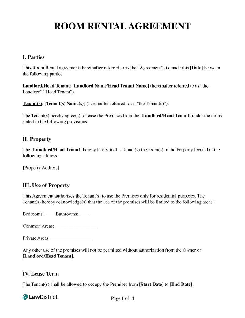 Free Room Rental Agreement | Pdf Template &amp;amp; Word | Lawdistrict inside Free Printable Room Rental Agreement Forms