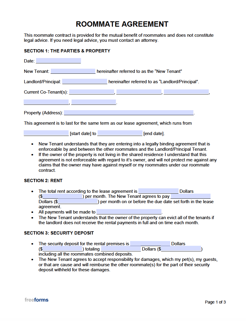 Free Roommate (Room Rental) Agreement Template | Pdf | Word regarding Free Printable Roommate Rental Agreement