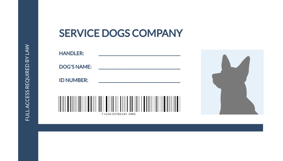 Free Service Dog Id Card Templates &amp;amp; Examples - Edit Online with Free Printable Service Dog