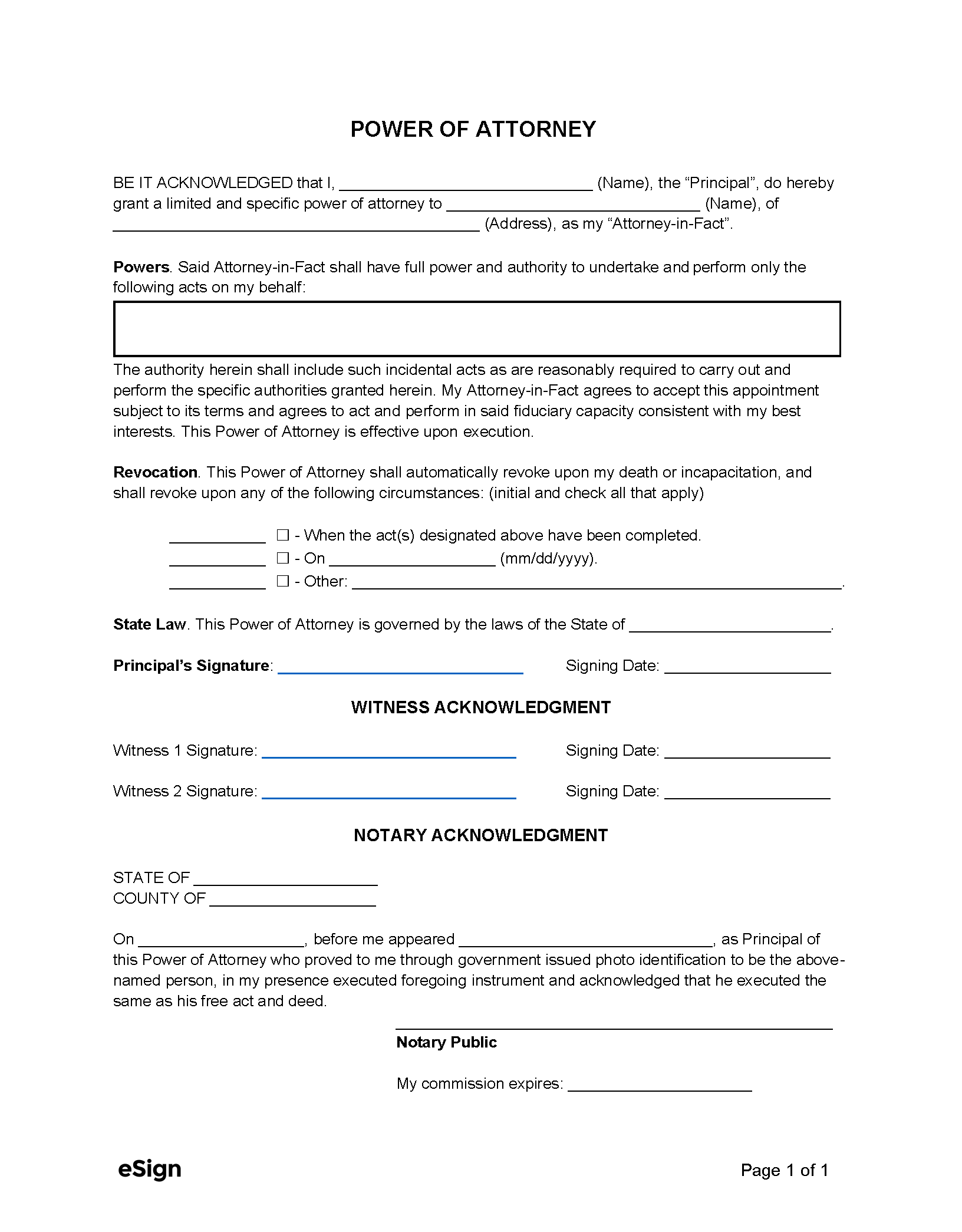 Free Simple (1-Page) Power Of Attorney Form | Pdf | Word within Free Printable Legal Documents Forms