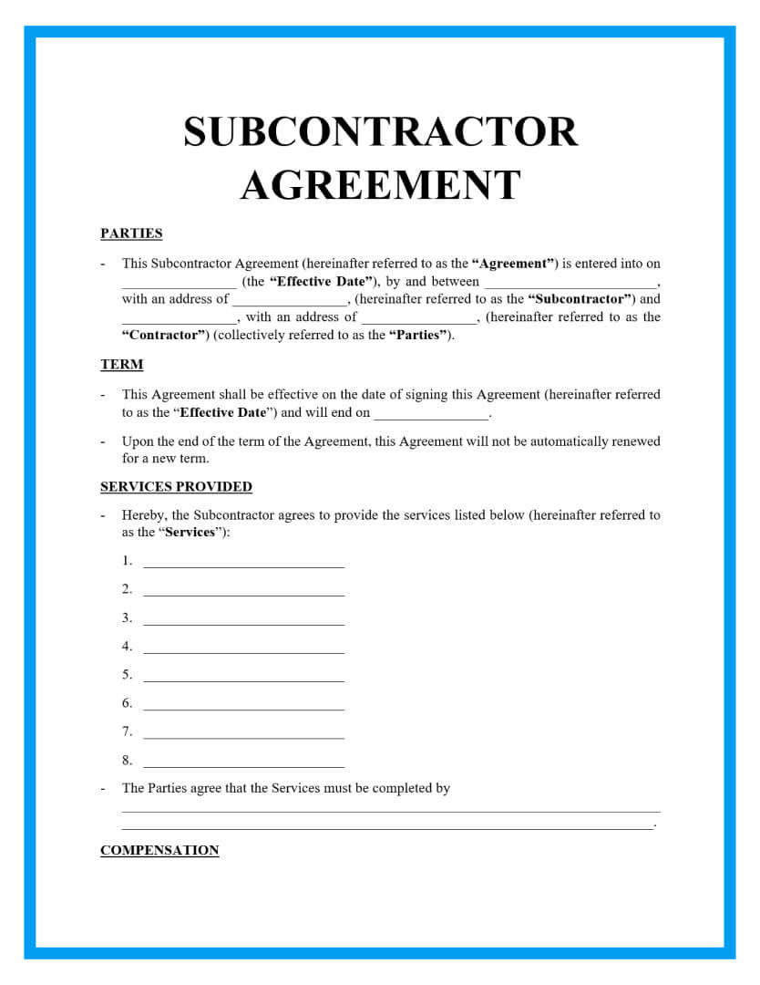 Free Subcontrator Agreement Template For Download pertaining to Free Printable Subcontractor Agreement