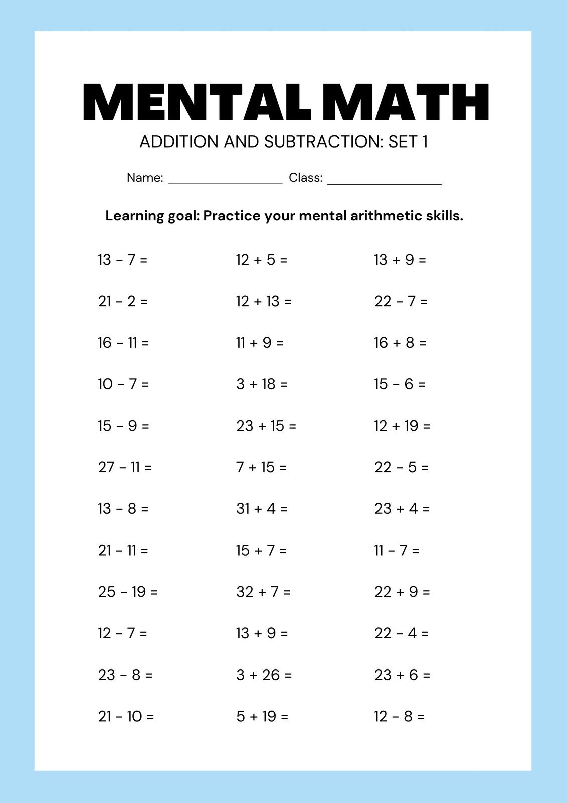 Free Subtraction Worksheet Templates To Edit And Print | Canva regarding Free Printable Math Worksheets Addition And Subtraction