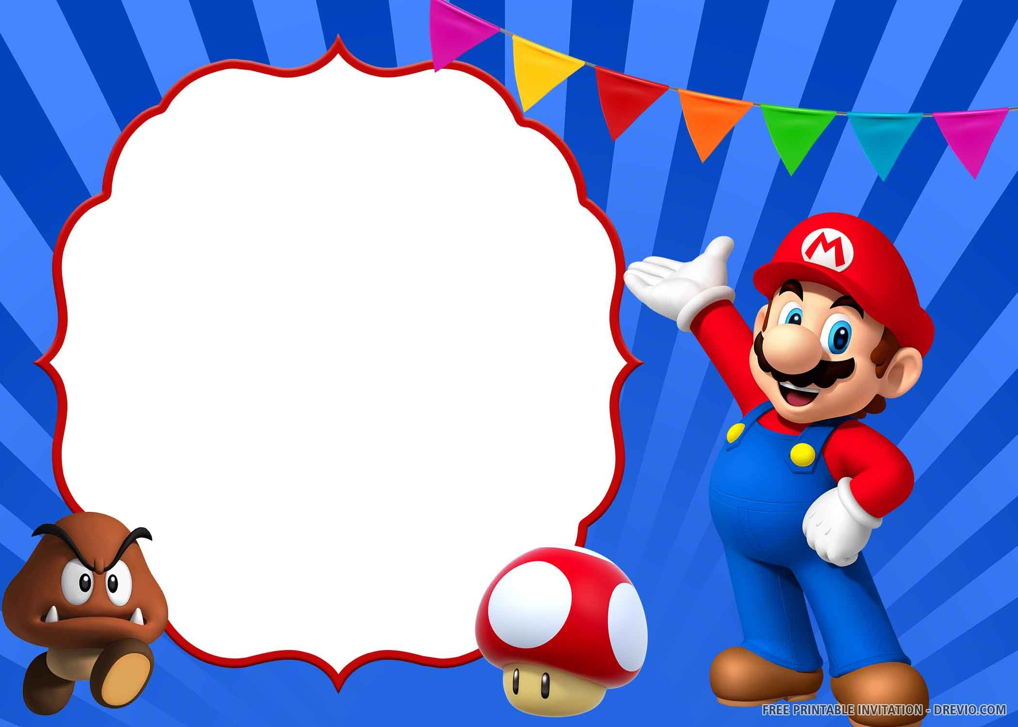 Free Super Mario Birthday Invitation Templates inside Free Printable Super Mario Bros Invitations