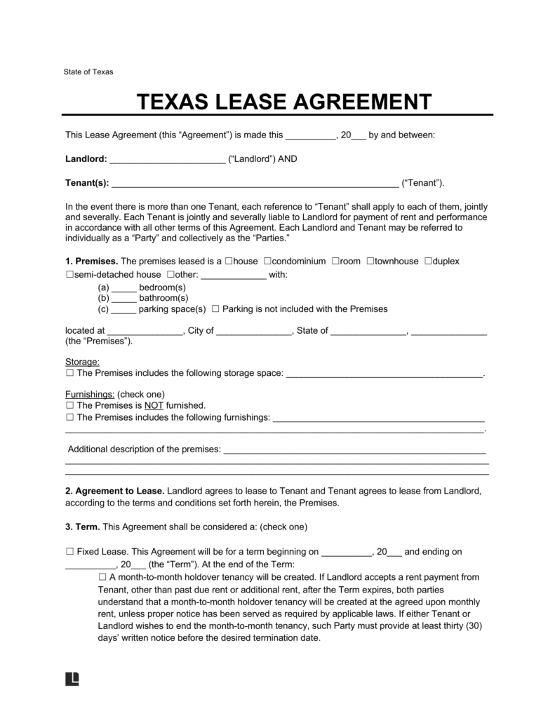 Free Texas Lease Agreement Templates (6) | Pdf &amp; Word in Free Printable Lease Agreement Texas