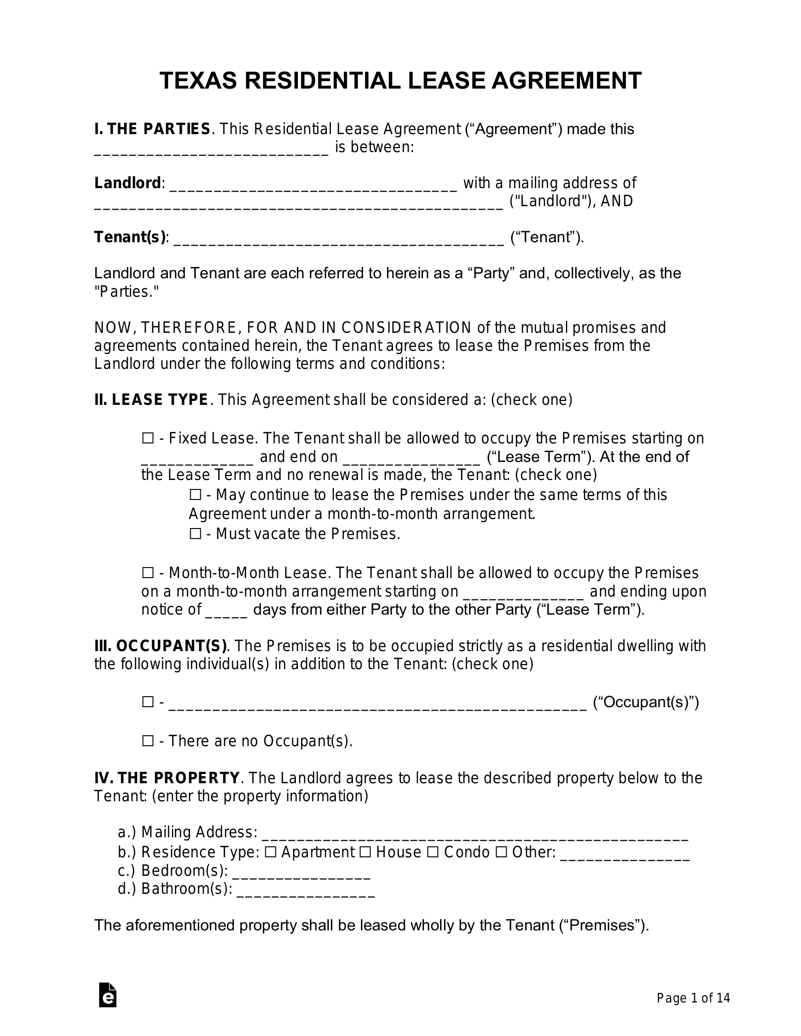 Free Texas Lease Agreement Templates (8) - Pdf | Word – Eforms regarding Free Printable Lease Agreement Texas