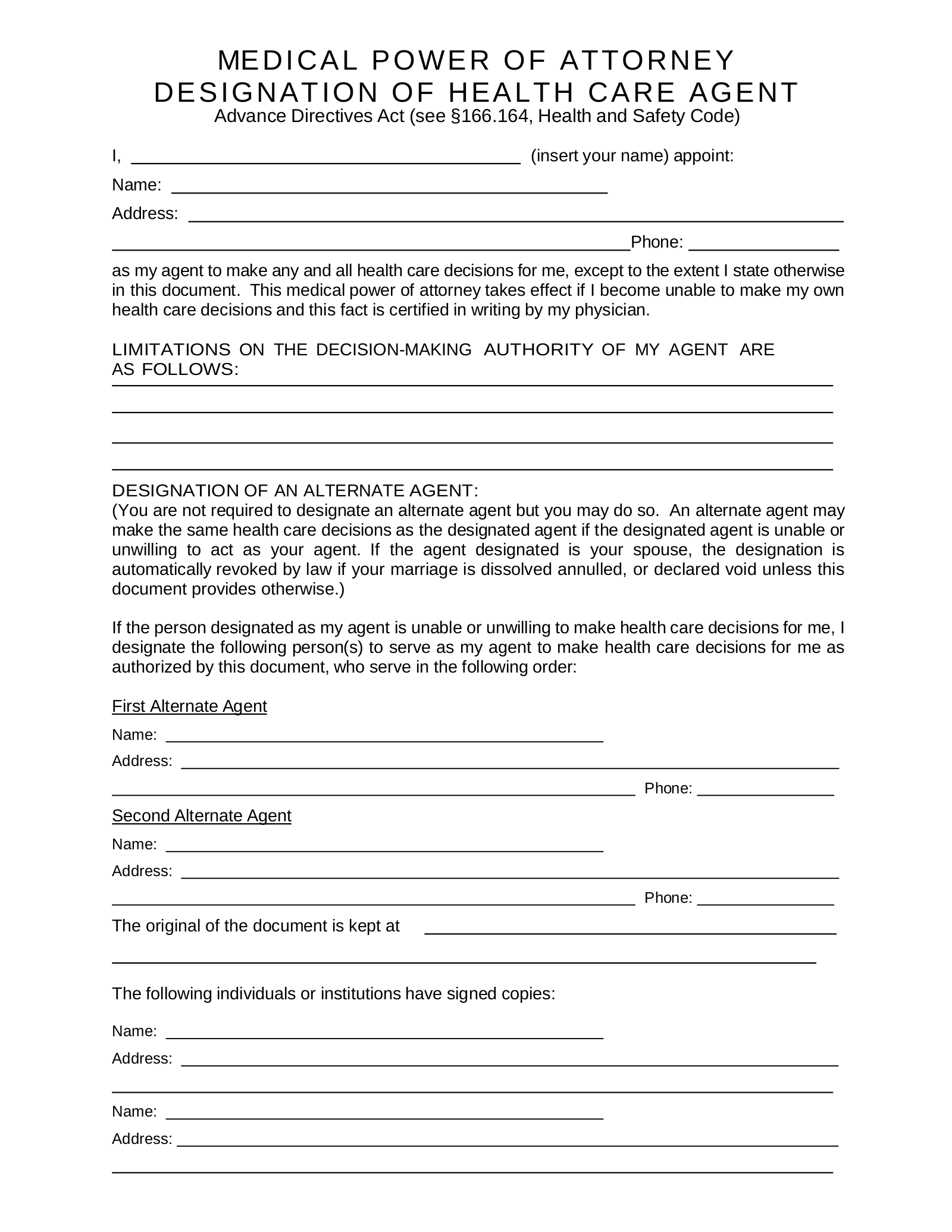 Free Texas Medical Power Of Attorney Form - Pdf – Eforms inside Free Printable Medical Power of Attorney