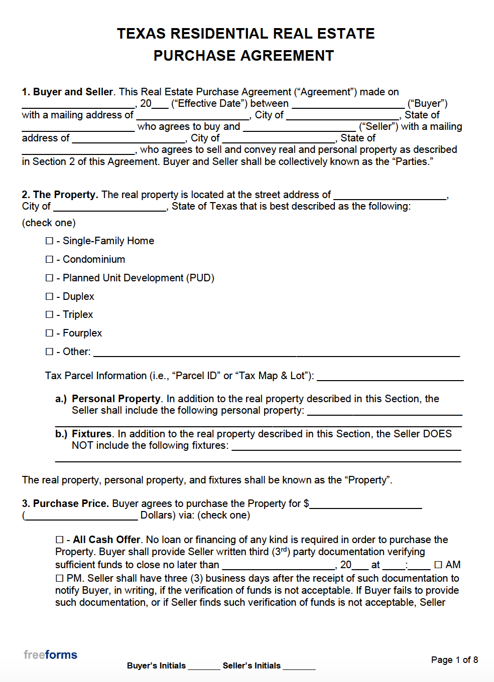 Free Texas Real Estate Purchase Agreement Template | Pdf | Word intended for Free Printable Real Estate Forms