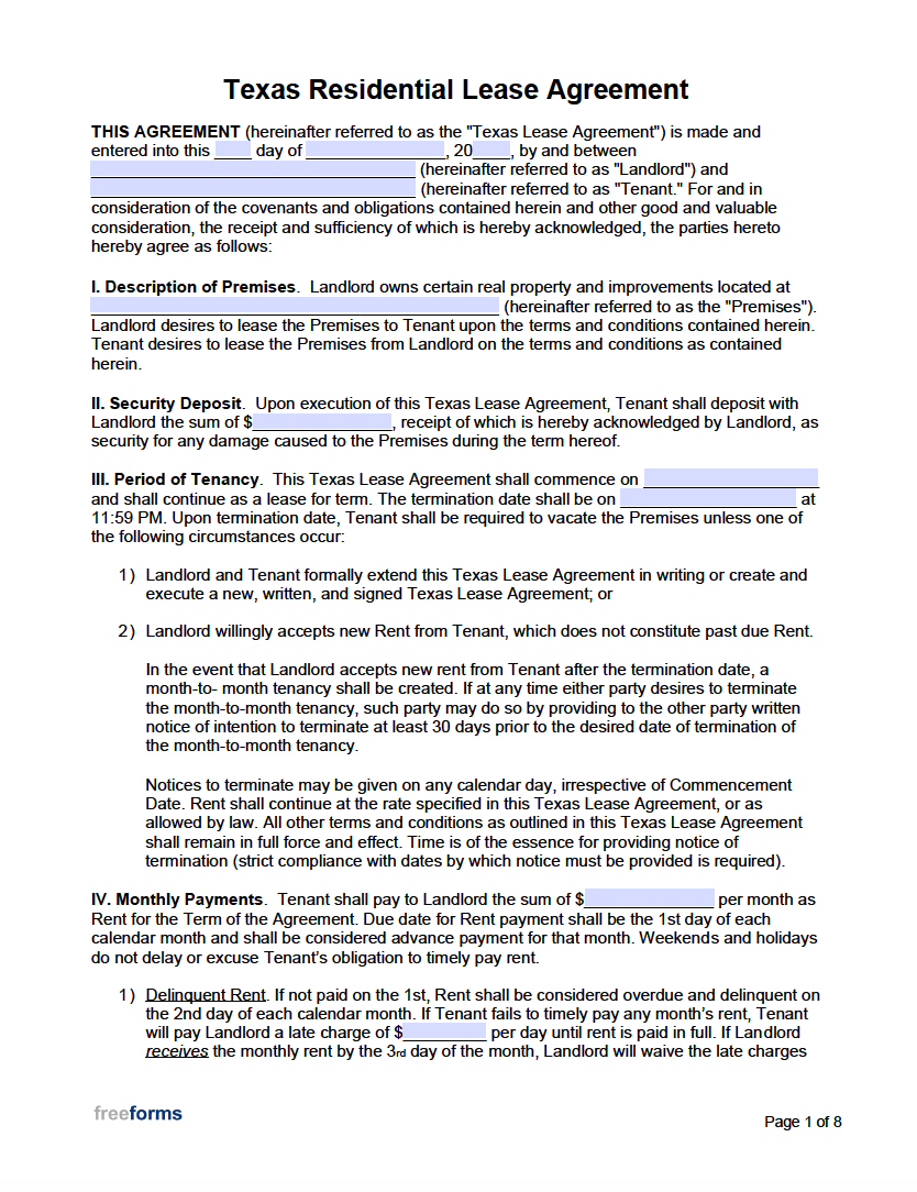 Free Texas Rental Lease Agreement Templates | Pdf | Word pertaining to Free Printable Lease Agreement Texas