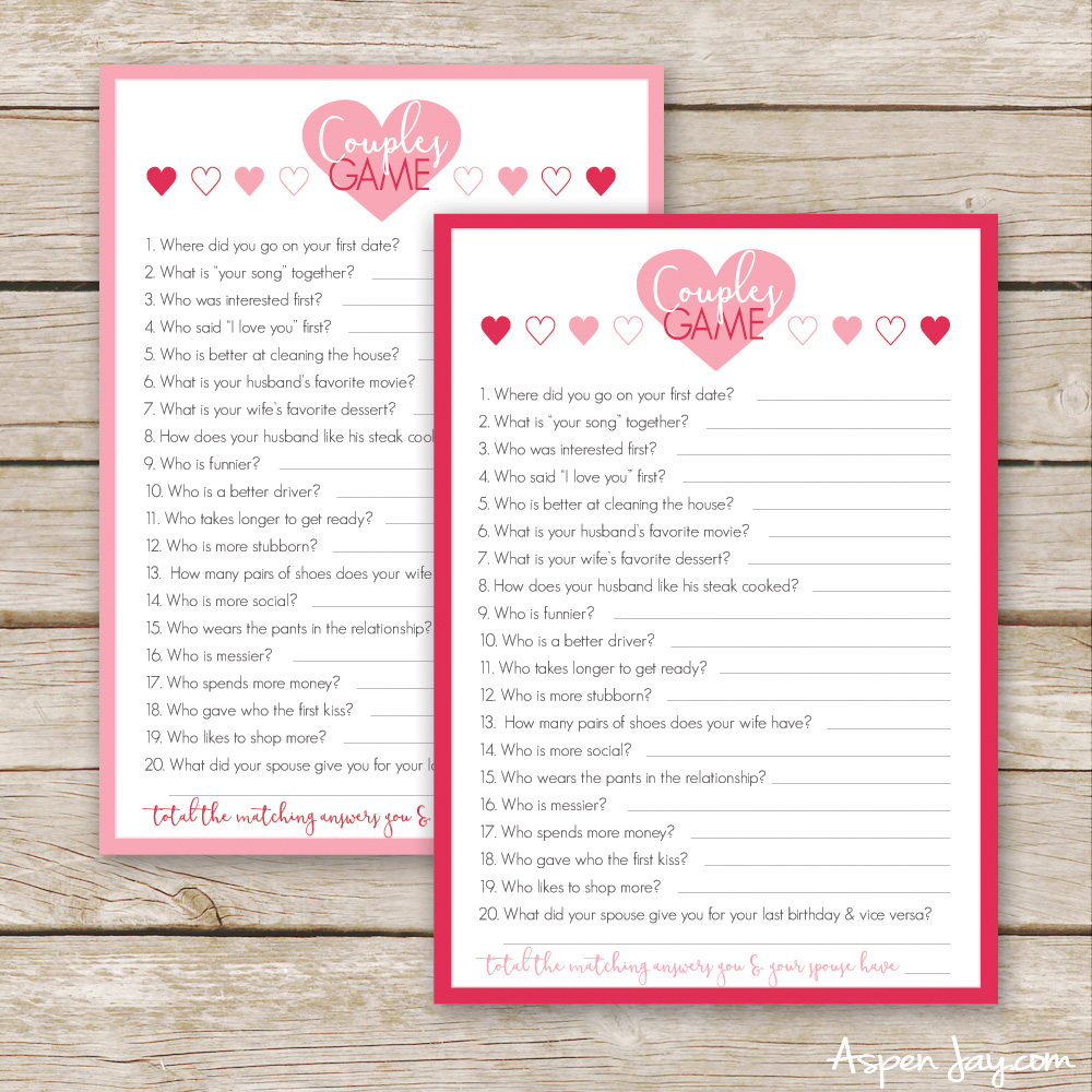 Free Valentines Couples Game Cards - Aspen Jay with Free Printable Valentine Games For Adults