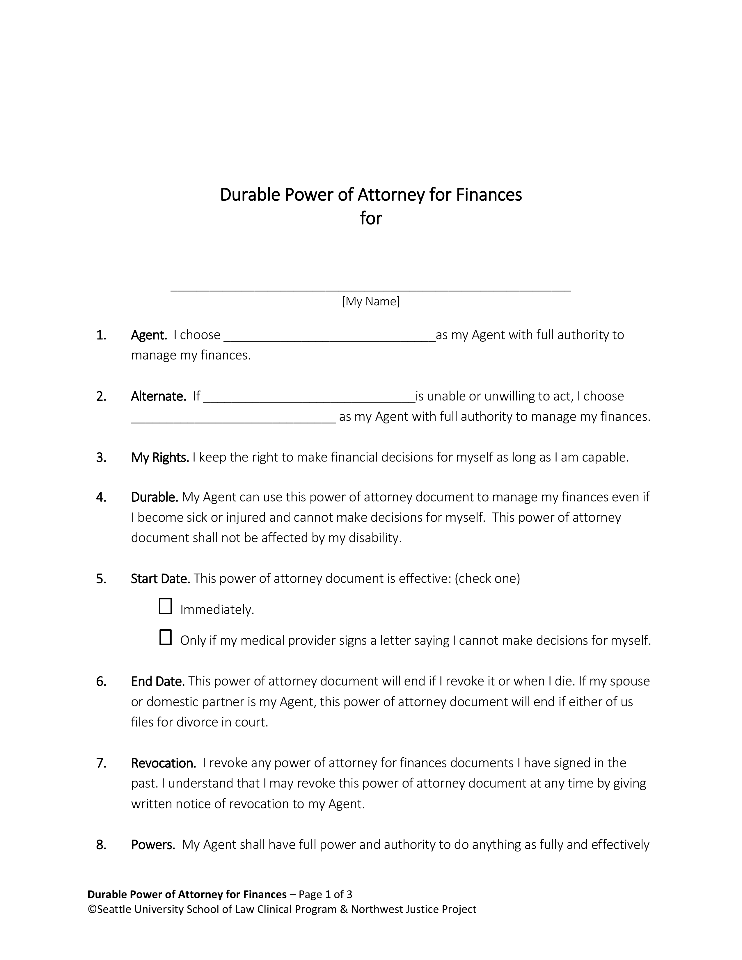 Free Washington Power Of Attorney Forms (9 Types) - Pdf – Eforms pertaining to Free Printable Power Of Attorney Form Washington State
