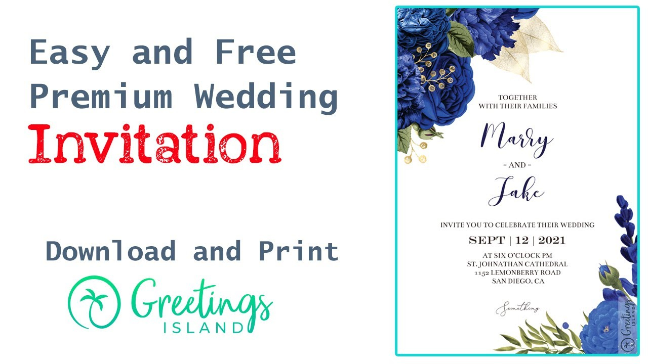 Free Wedding Invitation Card Premium Template Online - 100% Free And Downloadable No Water Marks within Greetings Island Free Printable Invitations