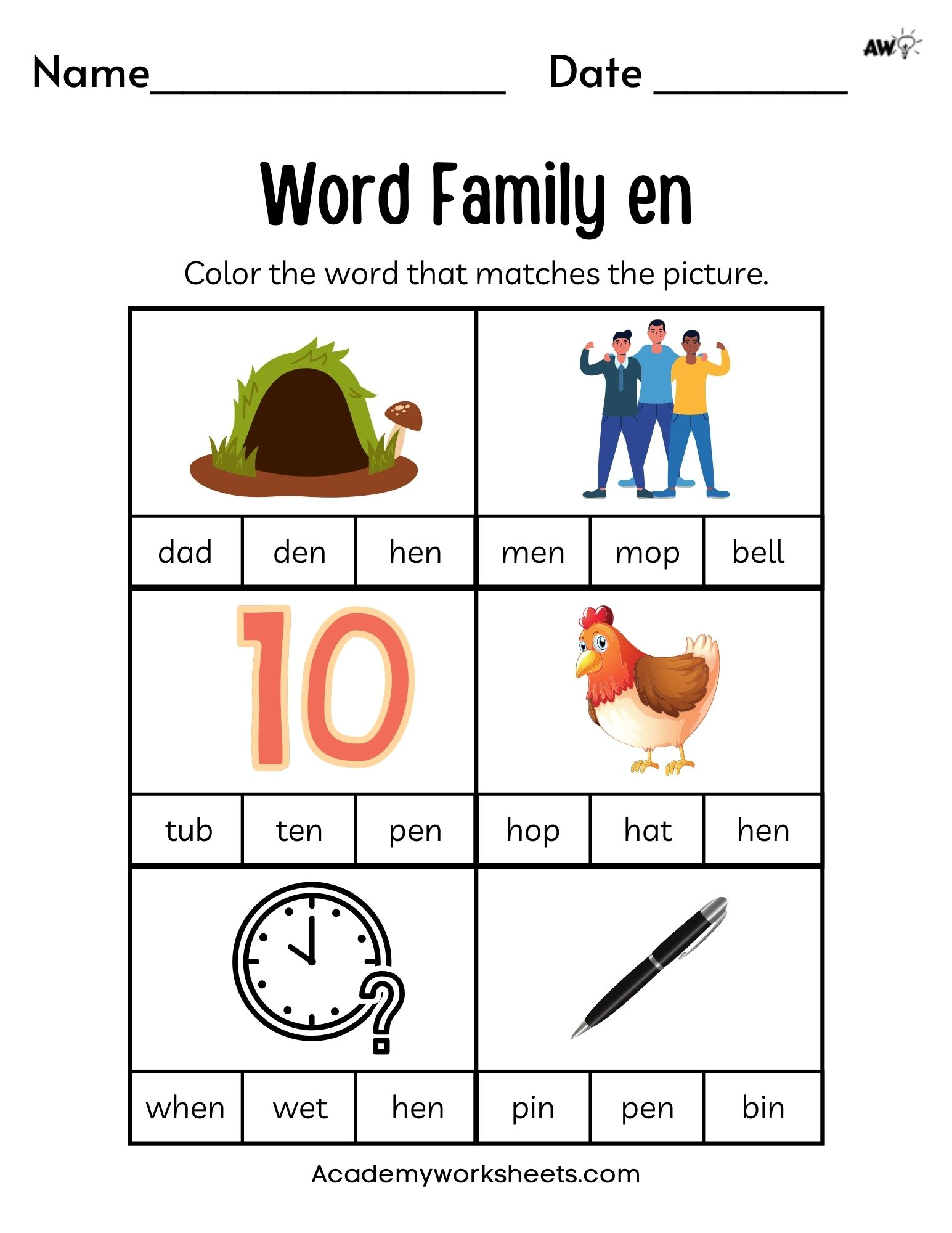 Free Word Family Worksheets - Short E - Academy Worksheets in Free Printable Word Family Worksheets for Kindergarten