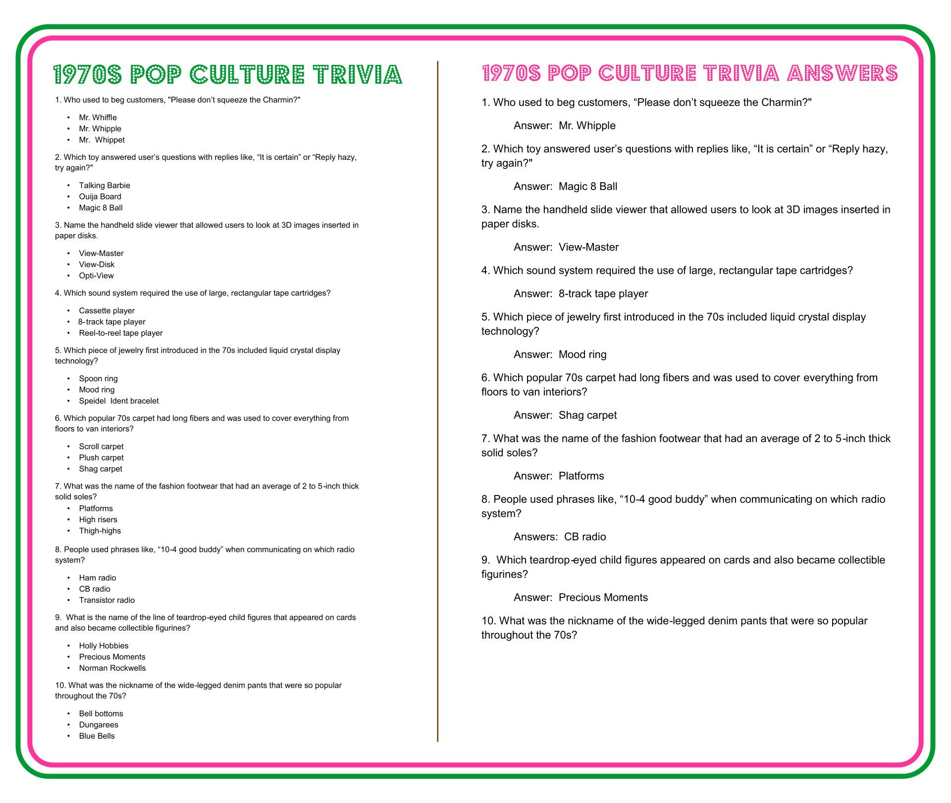 Fun Trivia - 10 Free Pdf Printables | Printablee | Fun Quiz for Free Printable Trivia Questions For Seniors